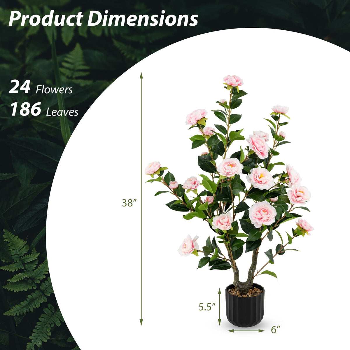 38 Inch Artificial Camellia Tree Faux Flower Plant in Cement Pot-Pink-Artificial Plants-DECOROLALA