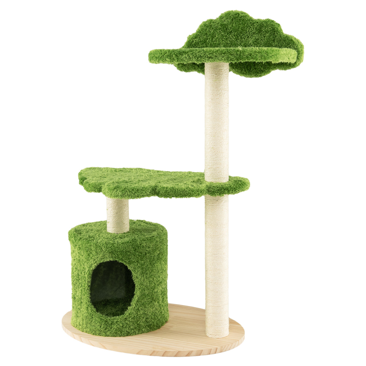 38 Inch Cute Cat Tree for Indoor Cats with Fully Wrapped Sisal Scratching Posts-Green-Cat Trees & Scratchers-DECOROLALA