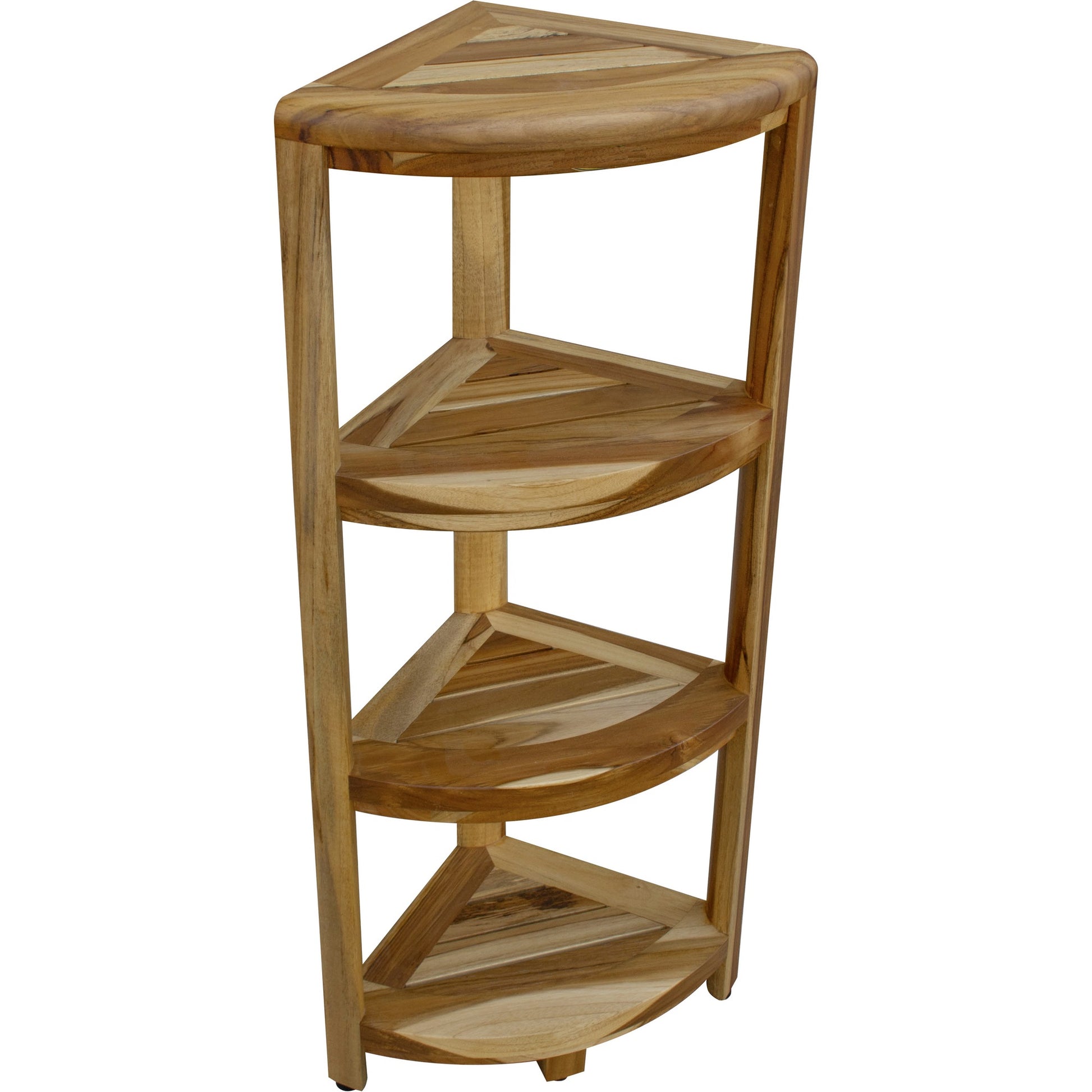 38" Natural Solid Teak Wood Freestanding Corner Shelving Unit-Bathroom Storage & Organization-DECOROLALA