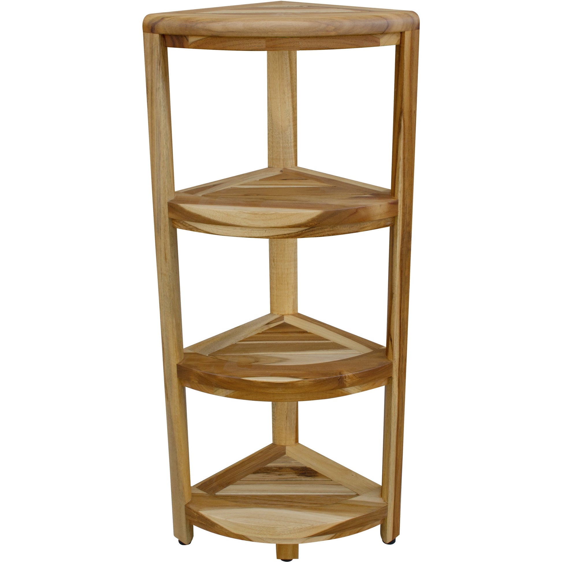 38" Natural Solid Teak Wood Freestanding Corner Shelving Unit-Bathroom Storage & Organization-DECOROLALA