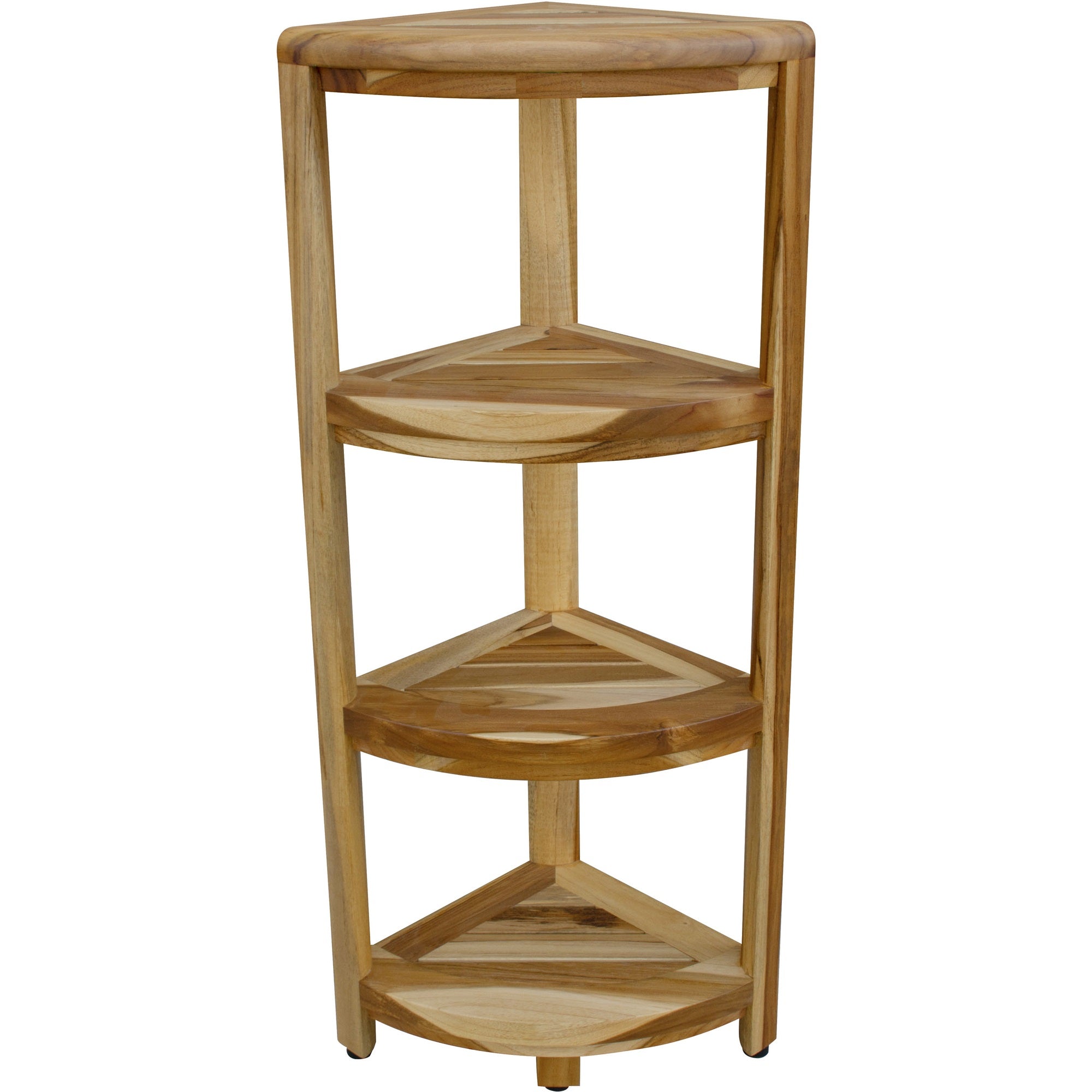 38" Natural Solid Teak Wood Freestanding Corner Shelving Unit-Bathroom Storage & Organization-DECOROLALA