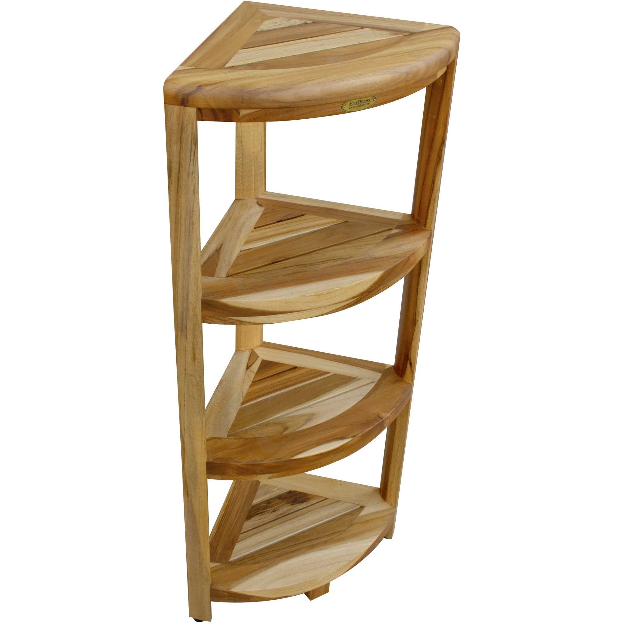38" Natural Solid Teak Wood Freestanding Corner Shelving Unit-Bathroom Storage & Organization-DECOROLALA