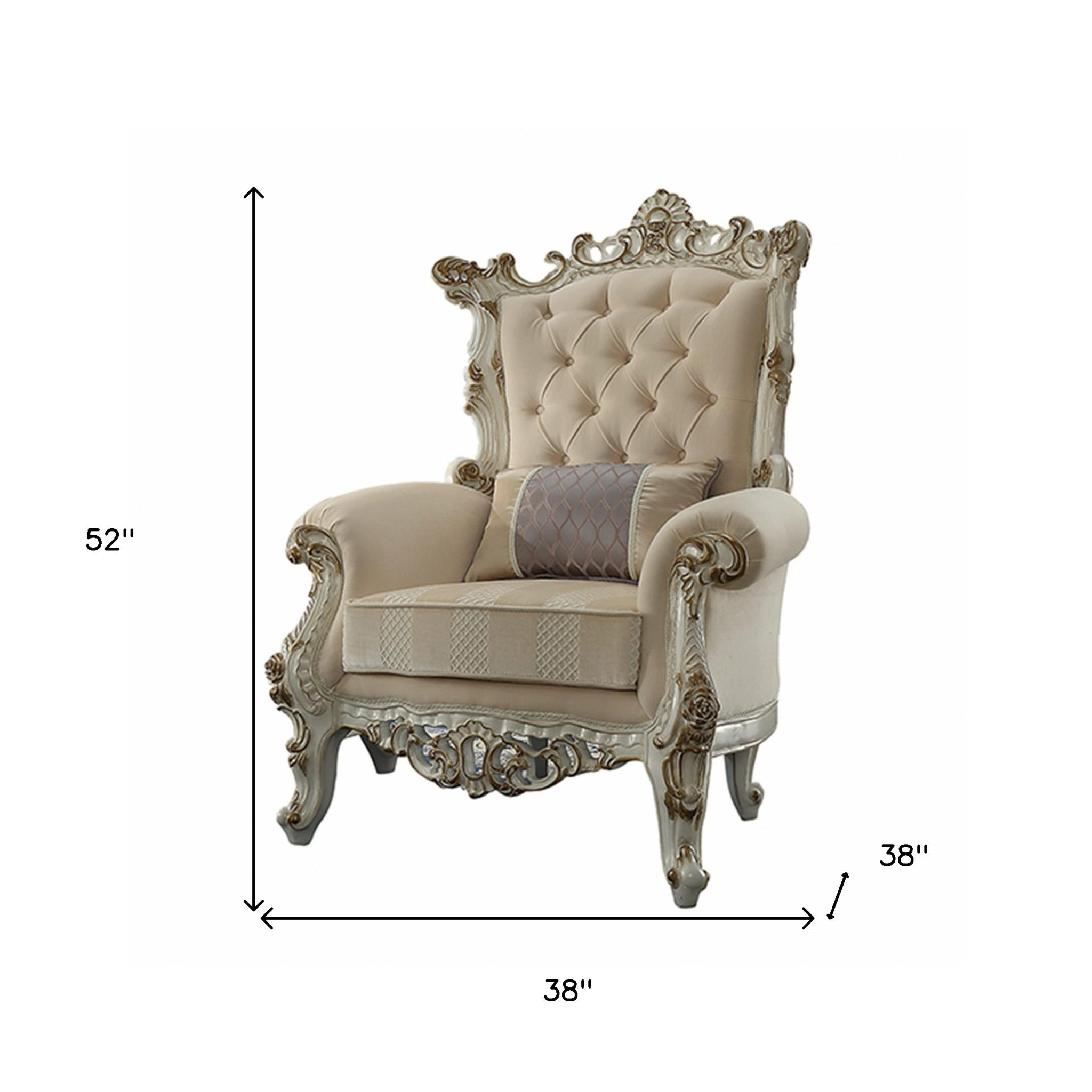 38" Pearl Fabric Striped Tufted Chesterfield Chair And Toss Pillow-Accent Chairs-DECOROLALA