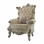 38" Pearl Fabric Striped Tufted Chesterfield Chair And Toss Pillow-Accent Chairs-DECOROLALA