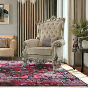 38" Pearl Fabric Striped Tufted Chesterfield Chair And Toss Pillow-Accent Chairs-DECOROLALA