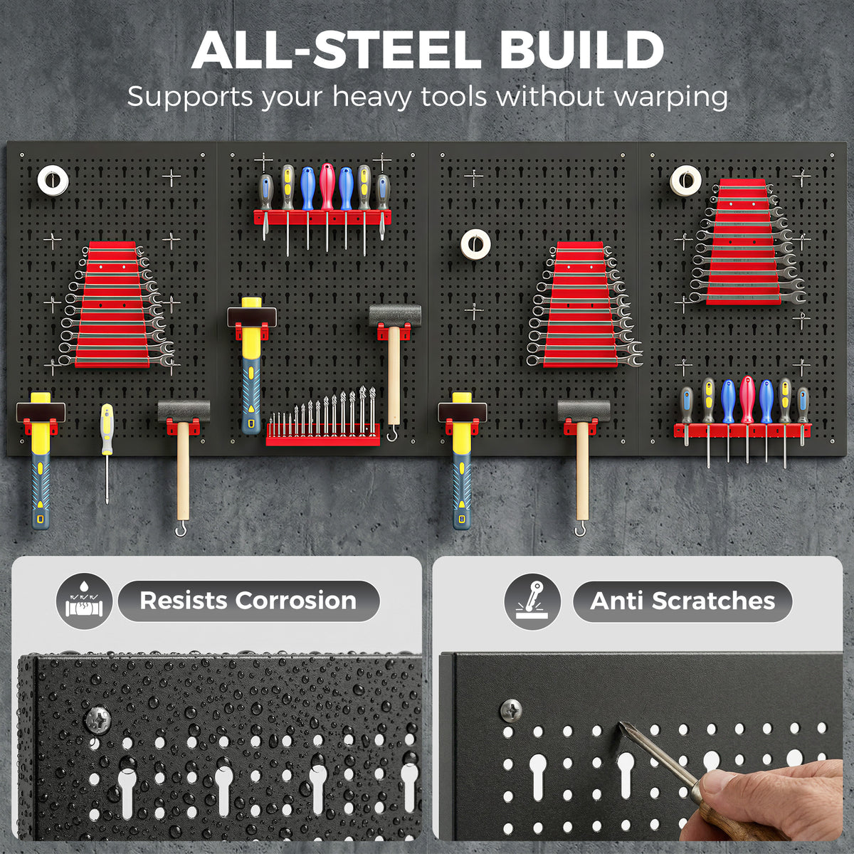 38-Piece Steel Pegboard Tool Organizer - Black and Red-Home Improvement > Tools > Tool Organizers-DECOROLALA