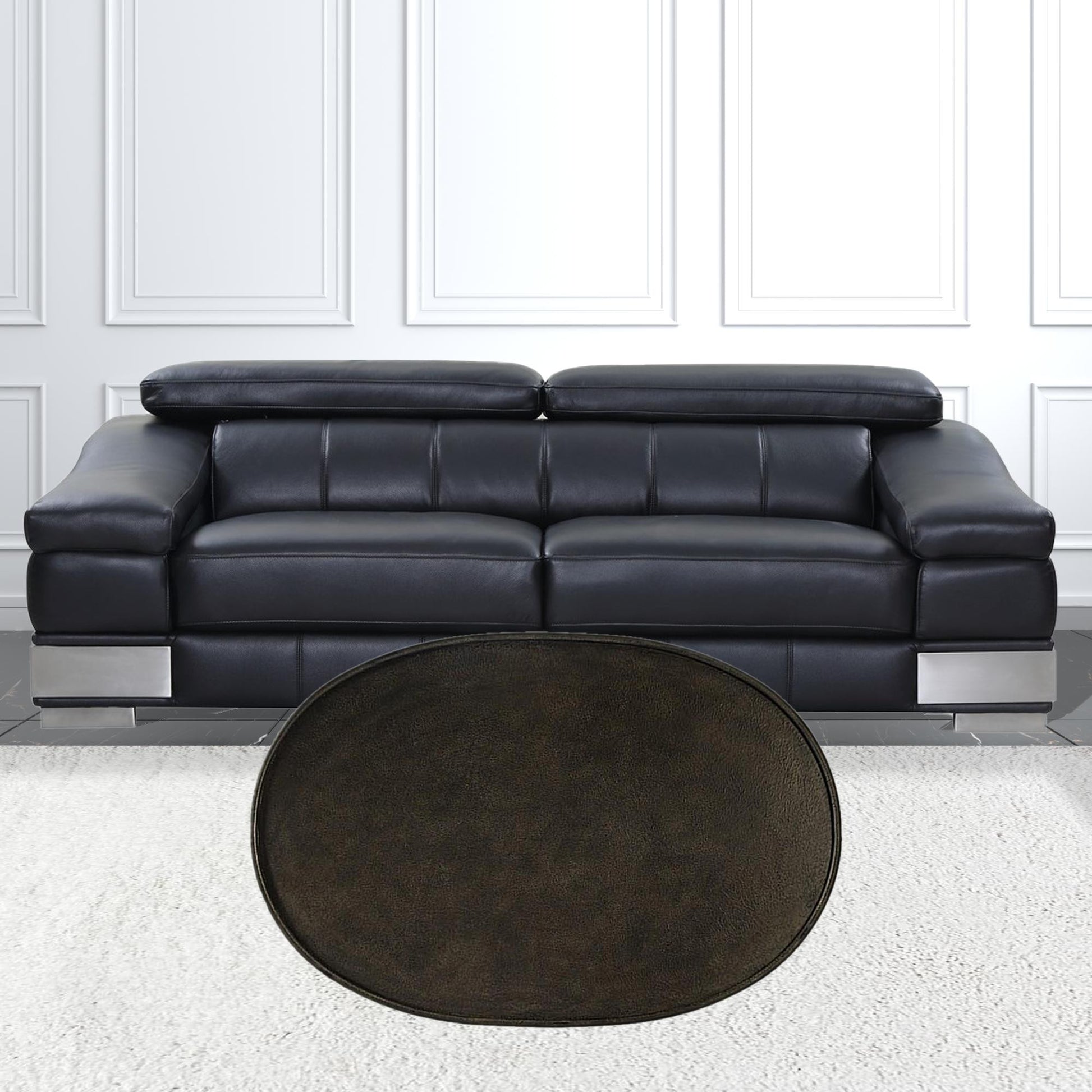 38" Silver Aluminum Oval Coffee Table-Coffee Tables-DECOROLALA