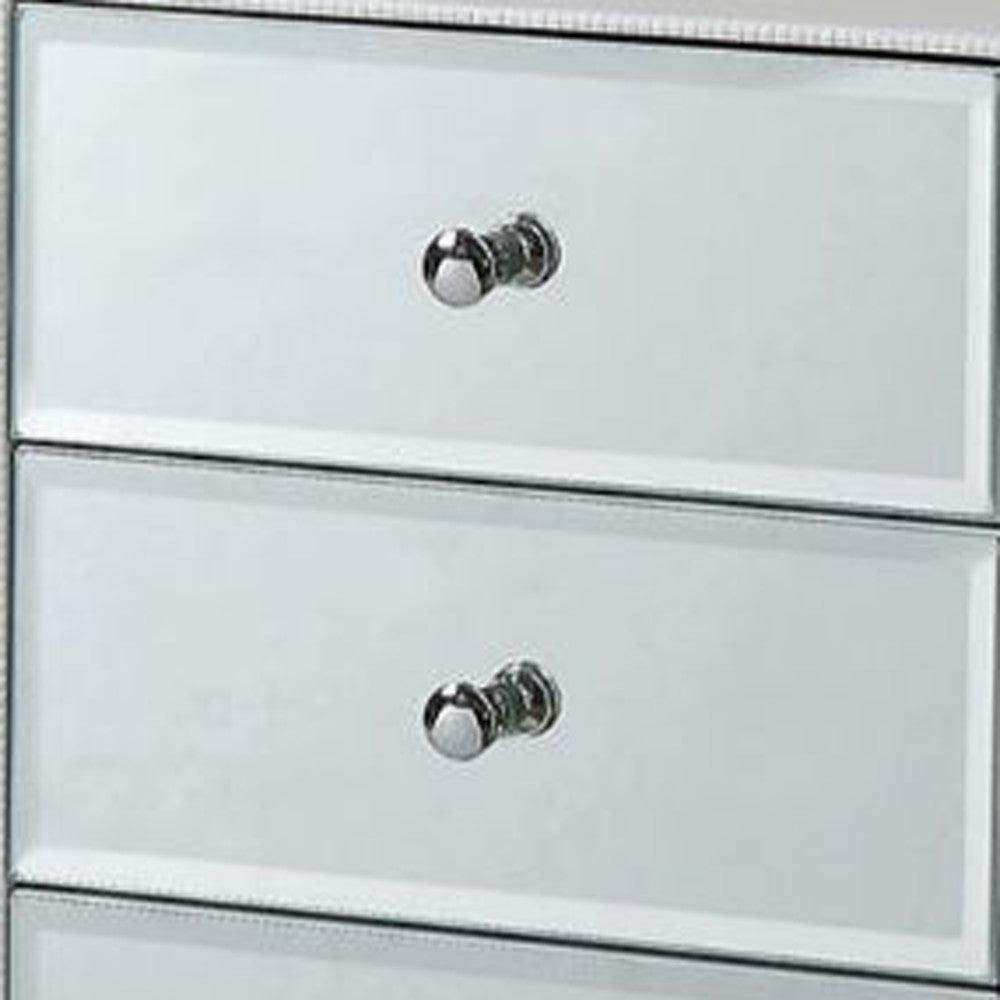 38" White Six Drawer Wood and Mirrored Glass Jewelry Armoire-Nightstands & Bedside Tables-DECOROLALA