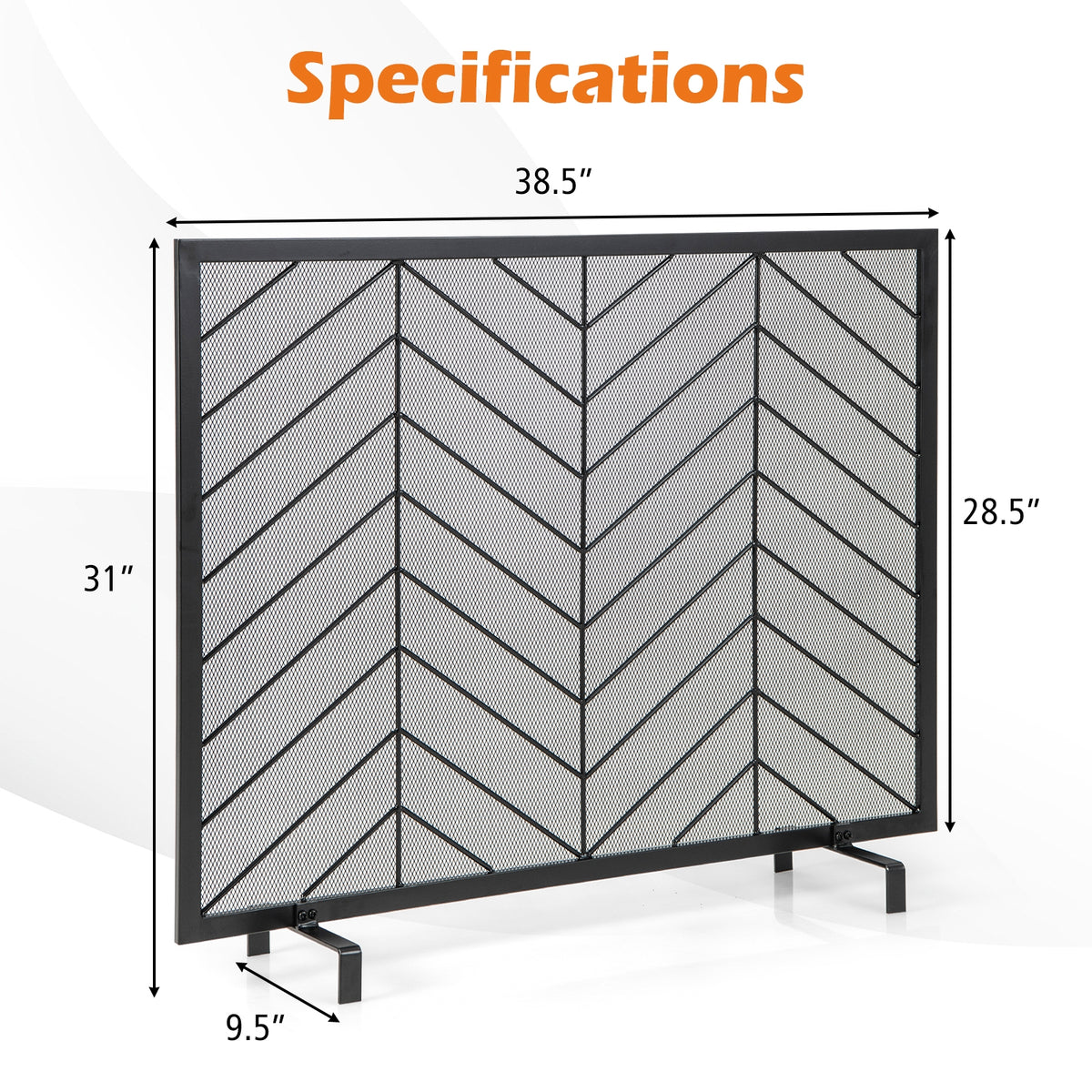 38 x 31 Inch Single Panel Fireplace Screen-Black-Fireplace Tools-DECOROLALA