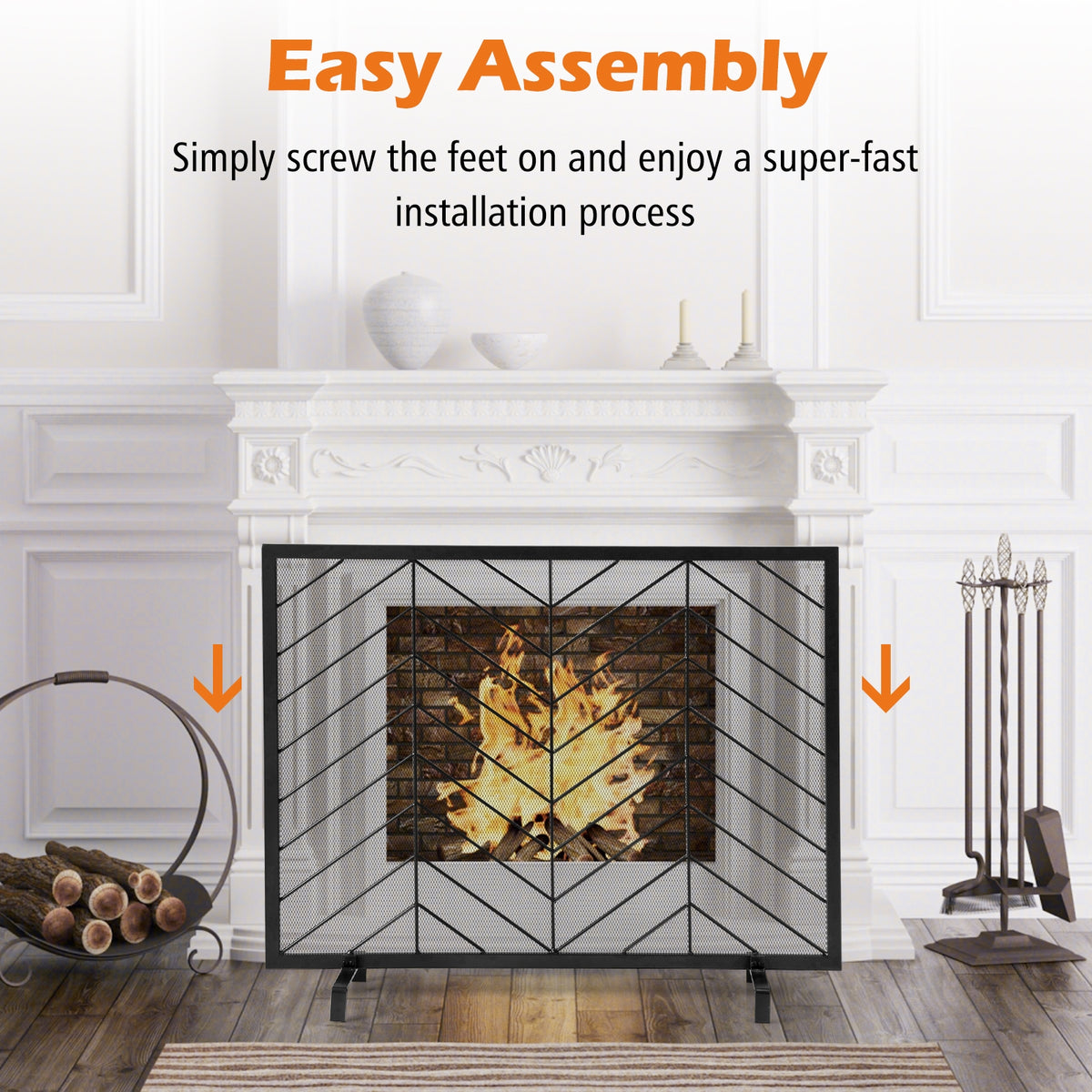 38 x 31 Inch Single Panel Fireplace Screen-Black-Fireplace Tools-DECOROLALA