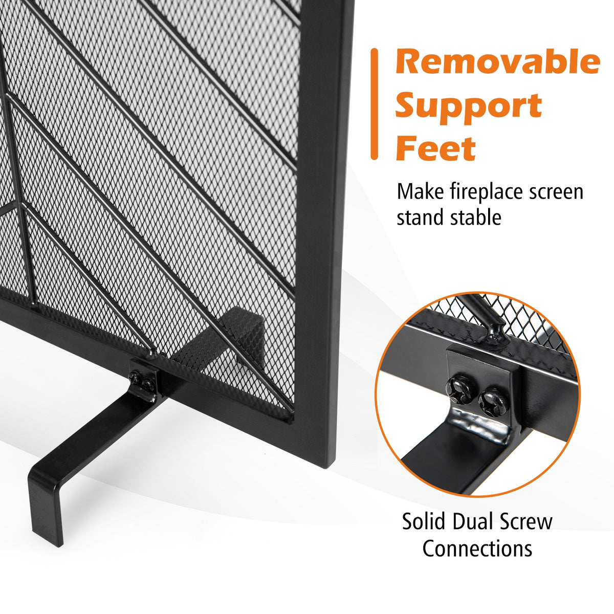 38 x 31 Inch Single Panel Fireplace Screen-Black-Fireplace Tools-DECOROLALA