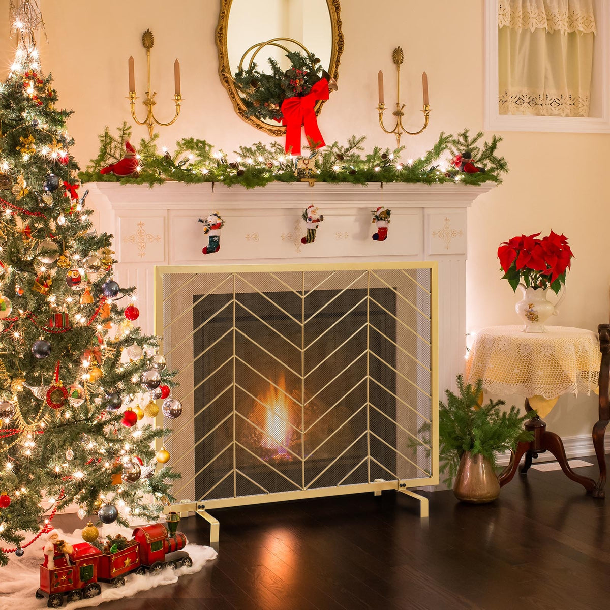 38 x 31 Inch Single Panel Fireplace Screen-Golden-Fireplace Tools-DECOROLALA