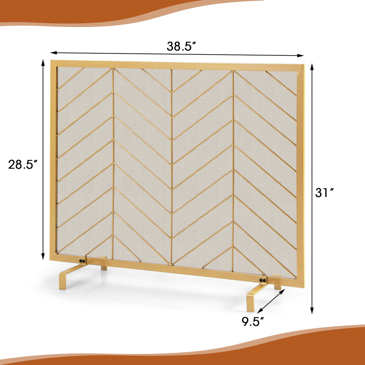 38 x 31 Inch Single Panel Fireplace Screen-Golden-Fireplace Tools-DECOROLALA