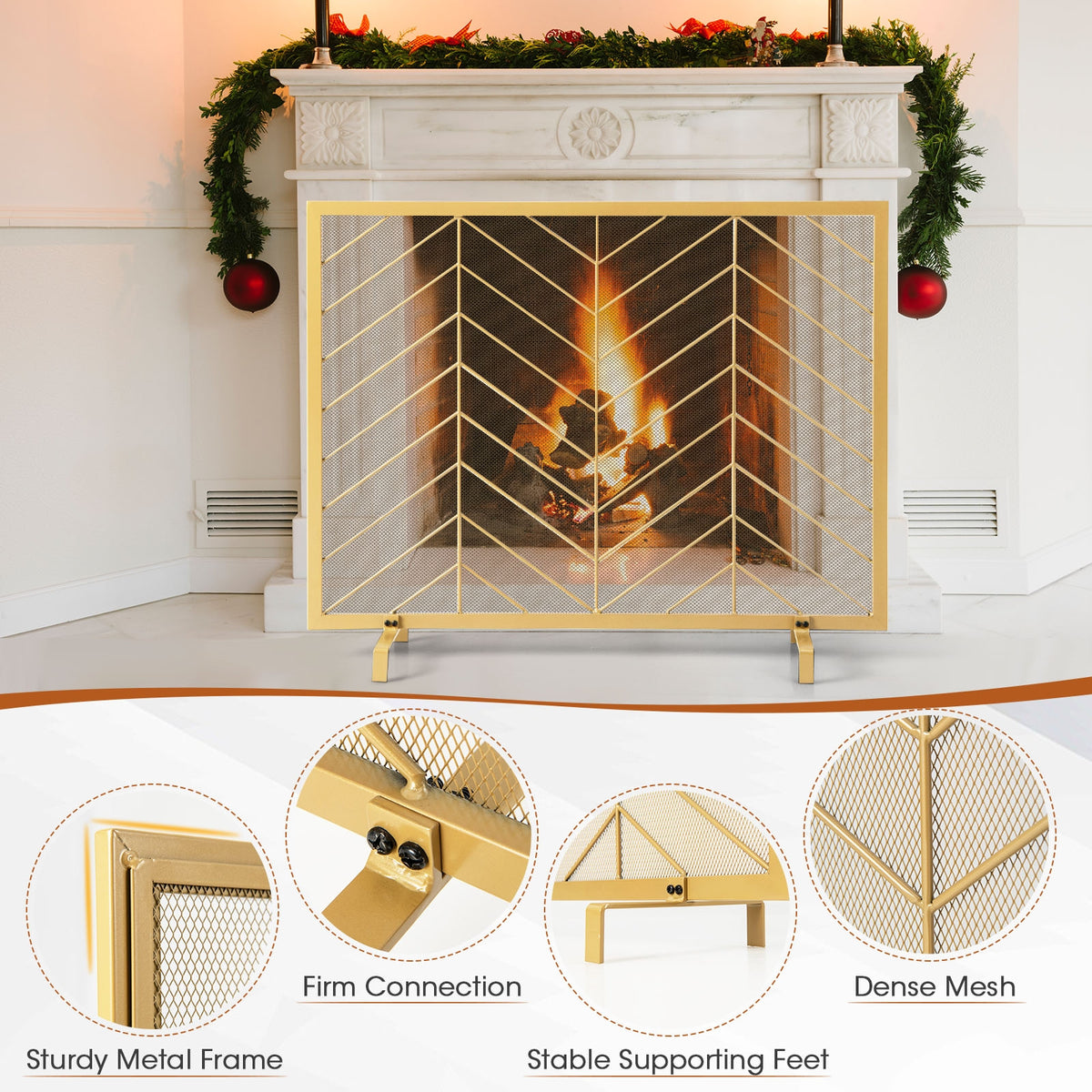 38 x 31 Inch Single Panel Fireplace Screen-Golden-Fireplace Tools-DECOROLALA