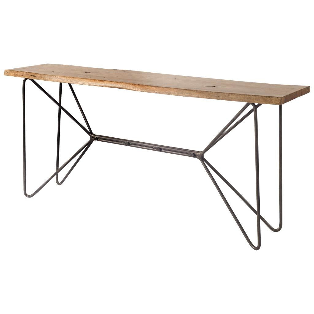 66" Brown and Black Solid Wood and Iron Abstract Base Console Table-Console Tables-DECOROLALA