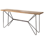 66" Brown and Black Solid Wood and Iron Abstract Base Console Table-Console Tables-DECOROLALA