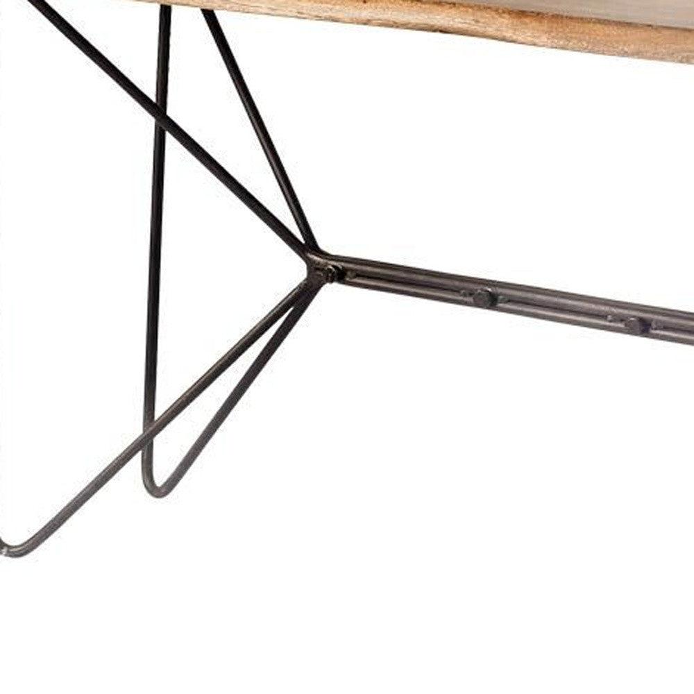 66" Brown and Black Solid Wood and Iron Abstract Base Console Table-Console Tables-DECOROLALA