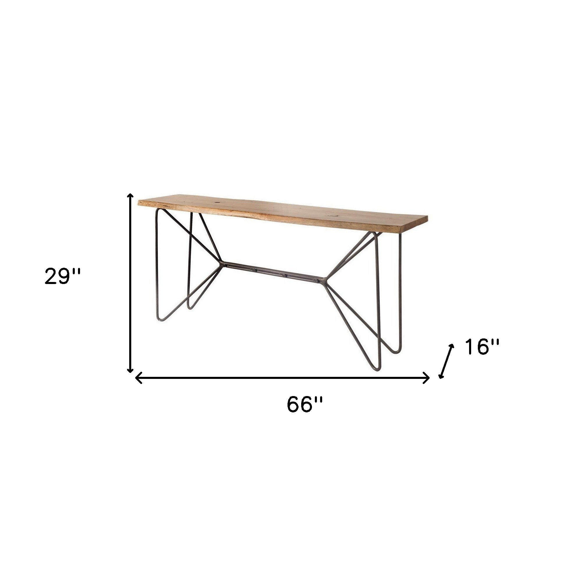 66" Brown and Black Solid Wood and Iron Abstract Base Console Table-Console Tables-DECOROLALA