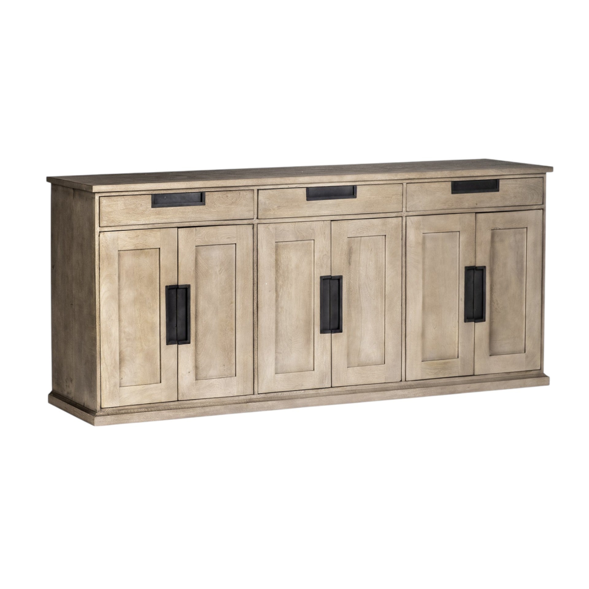 82" Brown Solid Wood Three Drawer Sideboard with Six Doors-2