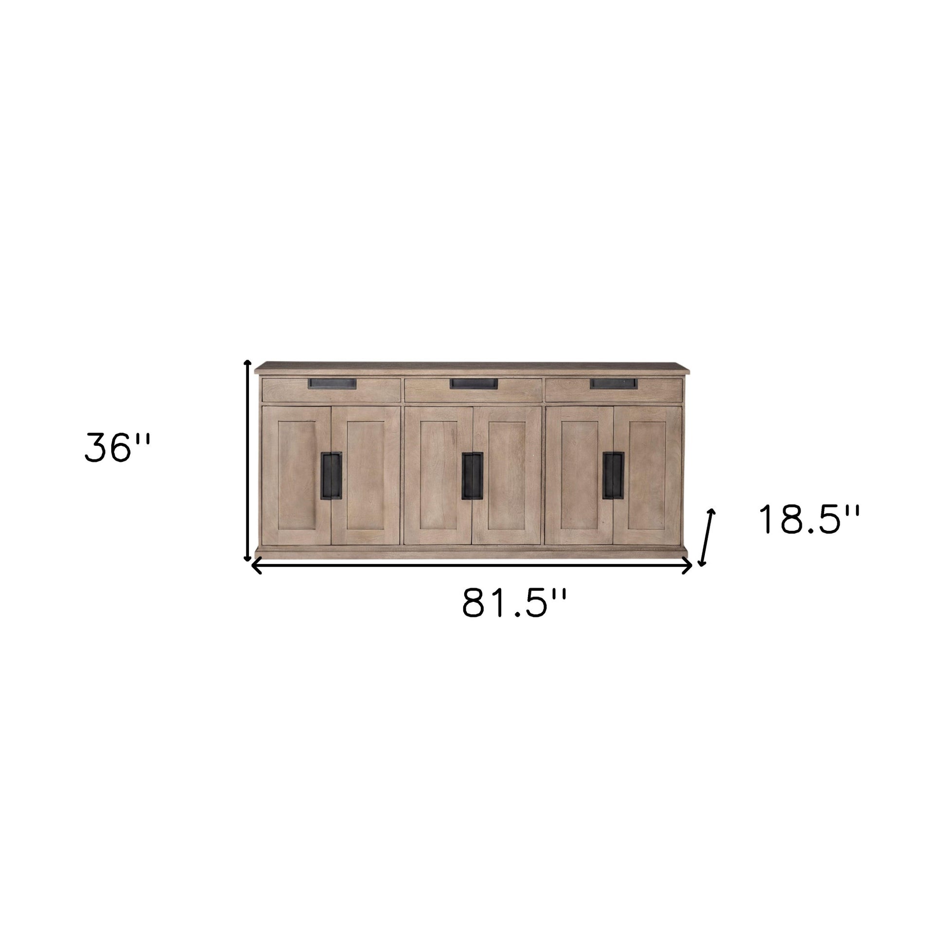 82" Brown Solid Wood Three Drawer Sideboard with Six Doors-7