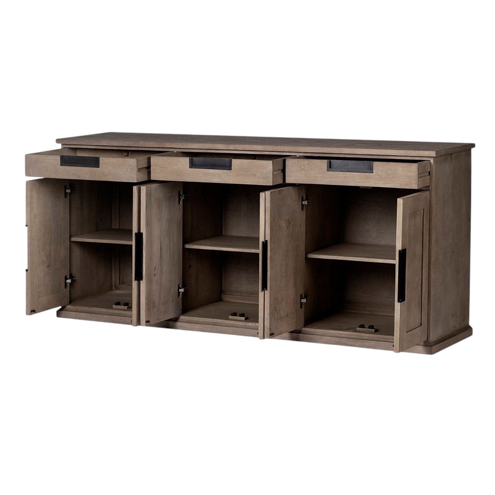 82" Brown Solid Wood Three Drawer Sideboard with Six Doors-4