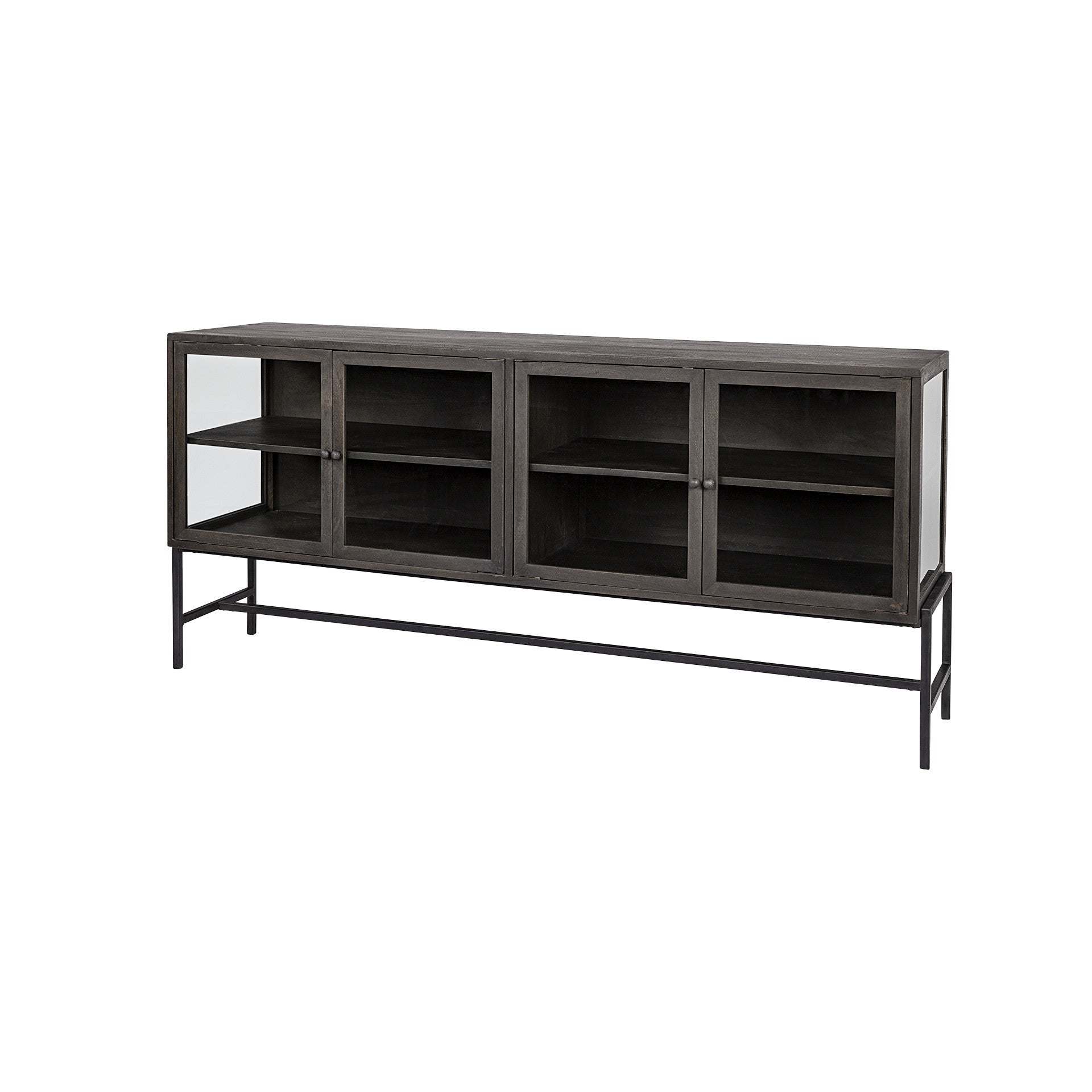 70" Black Solid Wood Sideboard with Four Glass Doors-Sideboards-DECOROLALA