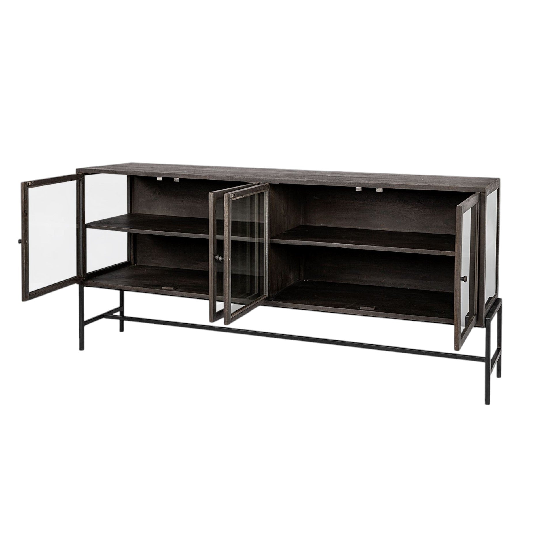 70" Black Solid Wood Sideboard with Four Glass Doors-Sideboards-DECOROLALA