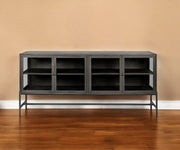 70" Black Solid Wood Sideboard with Four Glass Doors-Sideboards-DECOROLALA