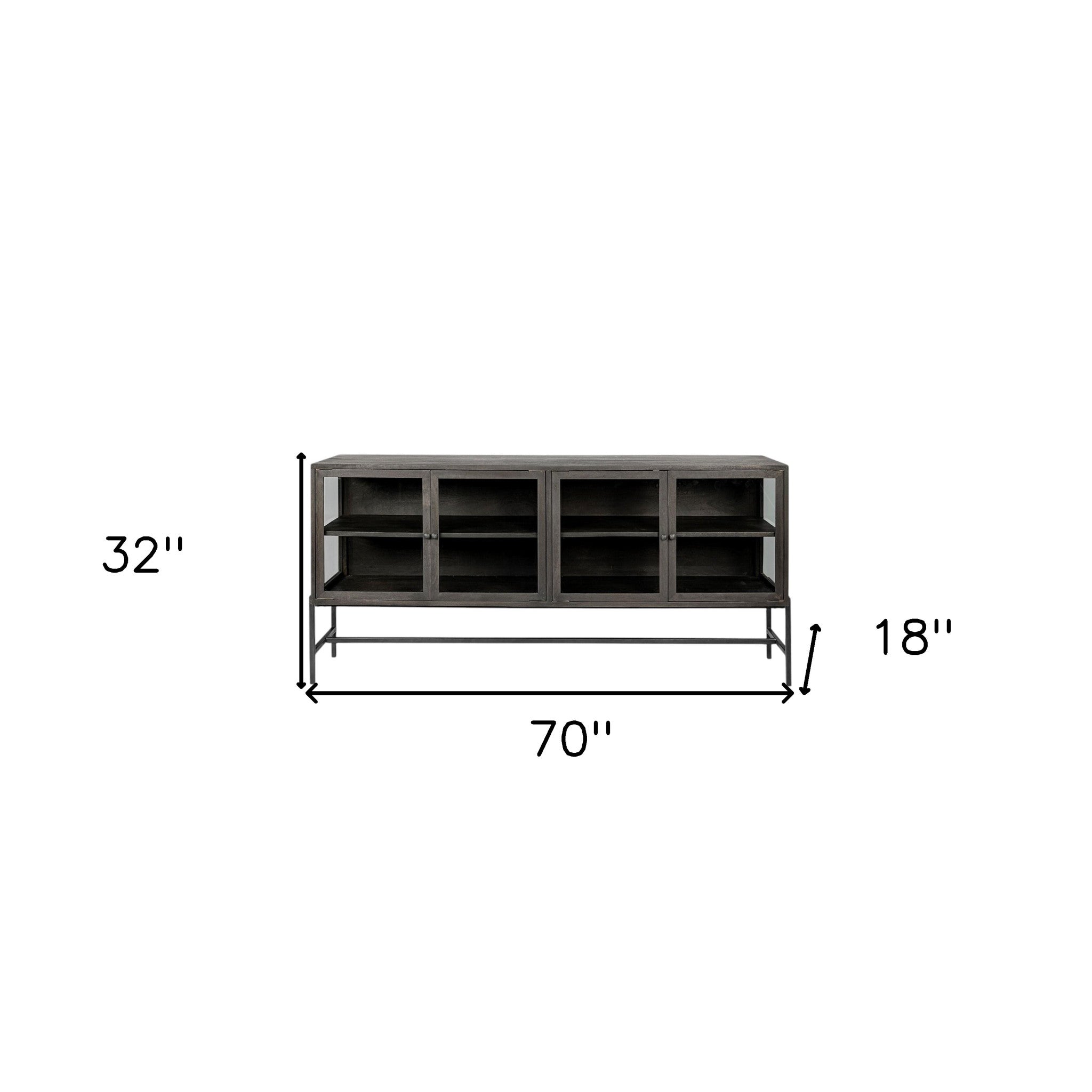 70" Black Solid Wood Sideboard with Four Glass Doors-Sideboards-DECOROLALA