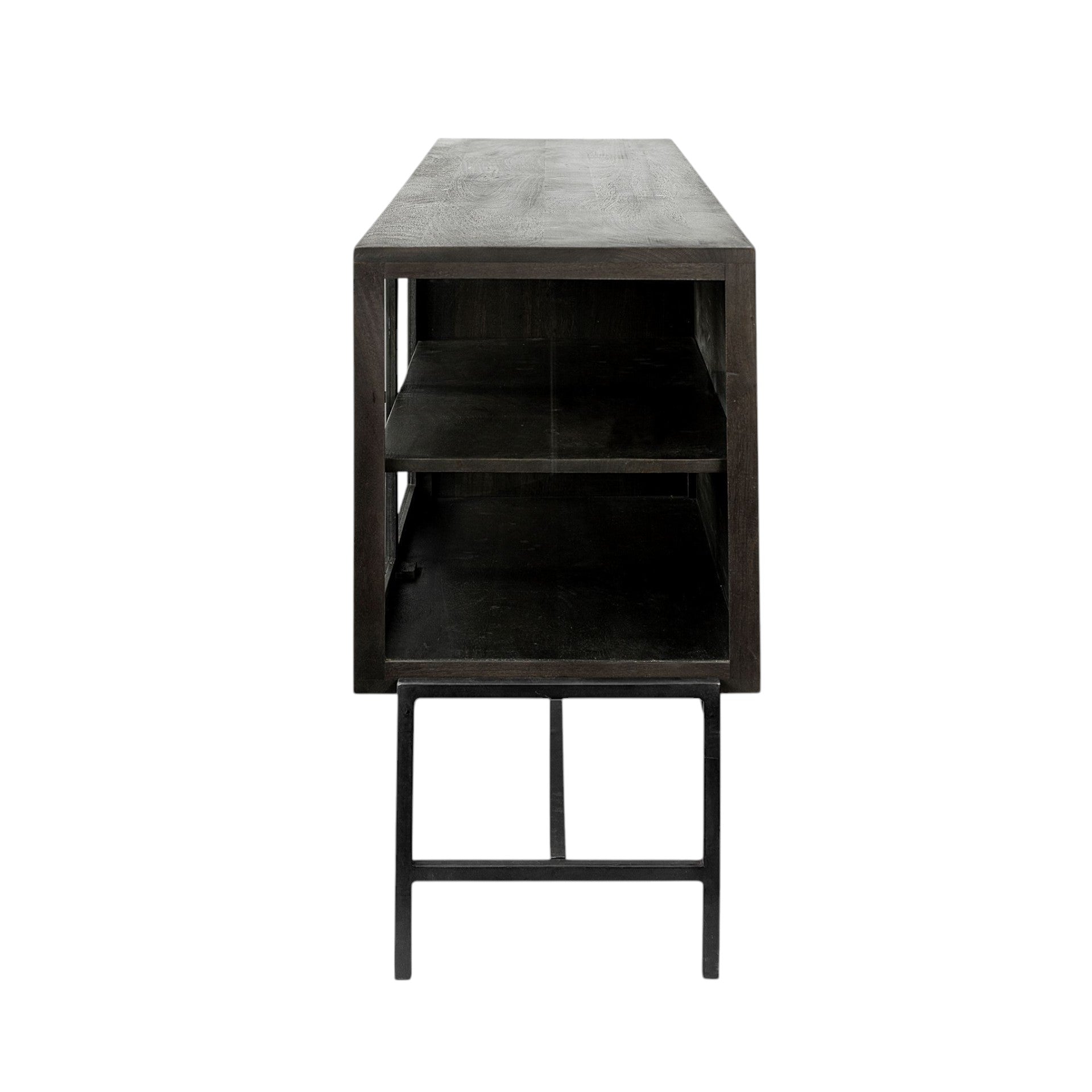 70" Black Solid Wood Sideboard with Four Glass Doors-Sideboards-DECOROLALA