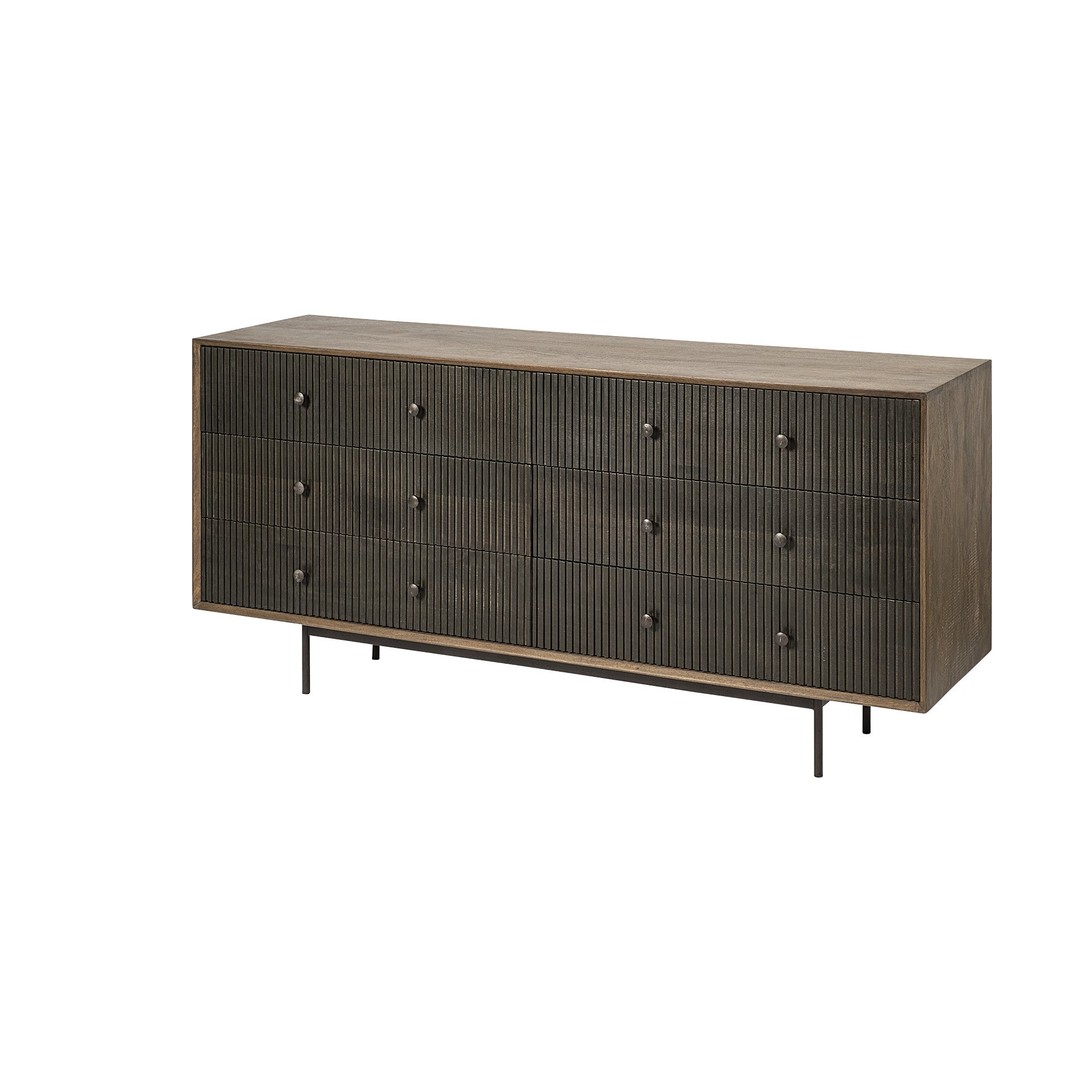70" Brown and Black Solid Wood Six Drawer Sideboard-Sideboards-DECOROLALA