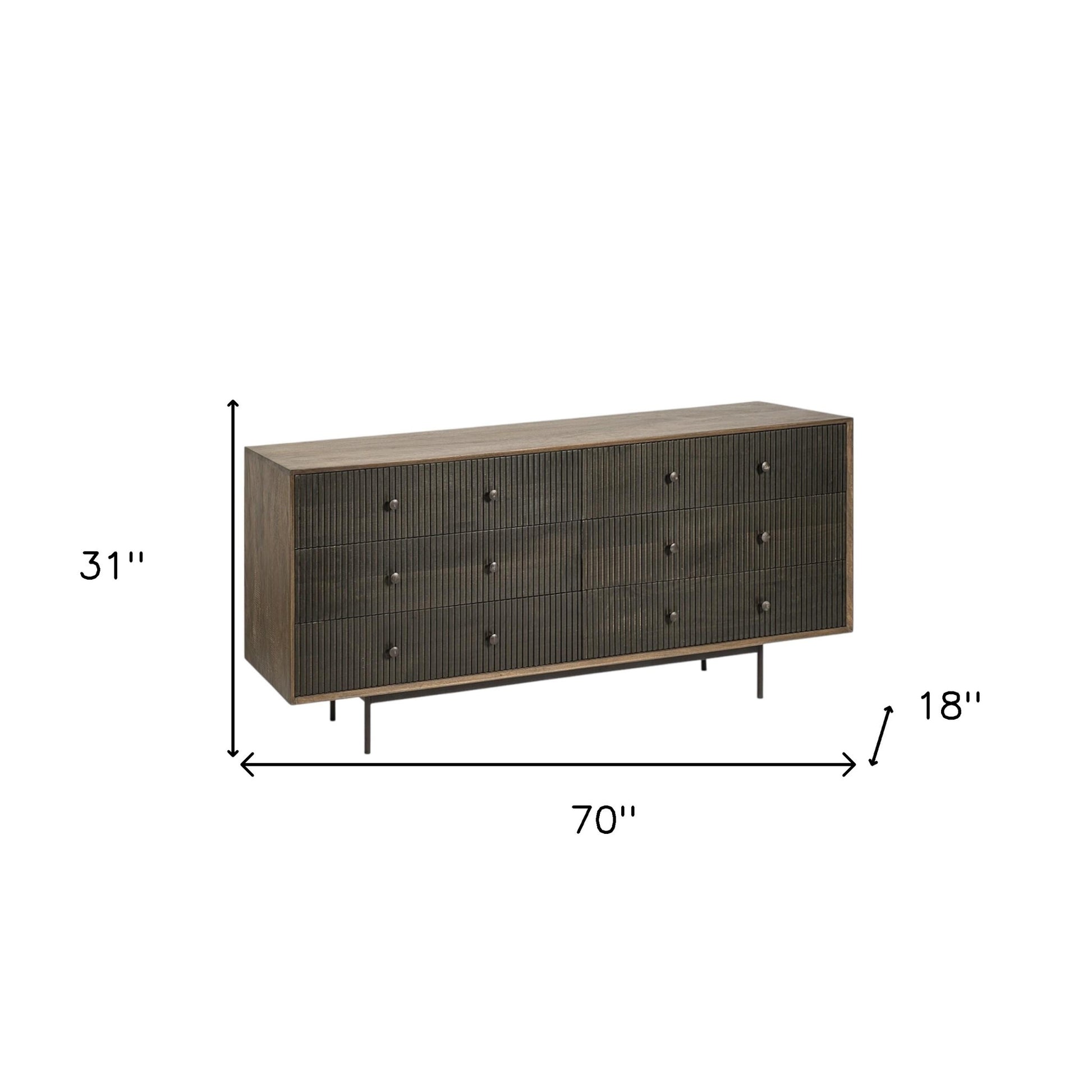 70" Brown and Black Solid Wood Six Drawer Sideboard-Sideboards-DECOROLALA