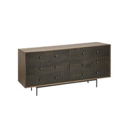 70" Brown and Black Solid Wood Six Drawer Sideboard-Sideboards-DECOROLALA