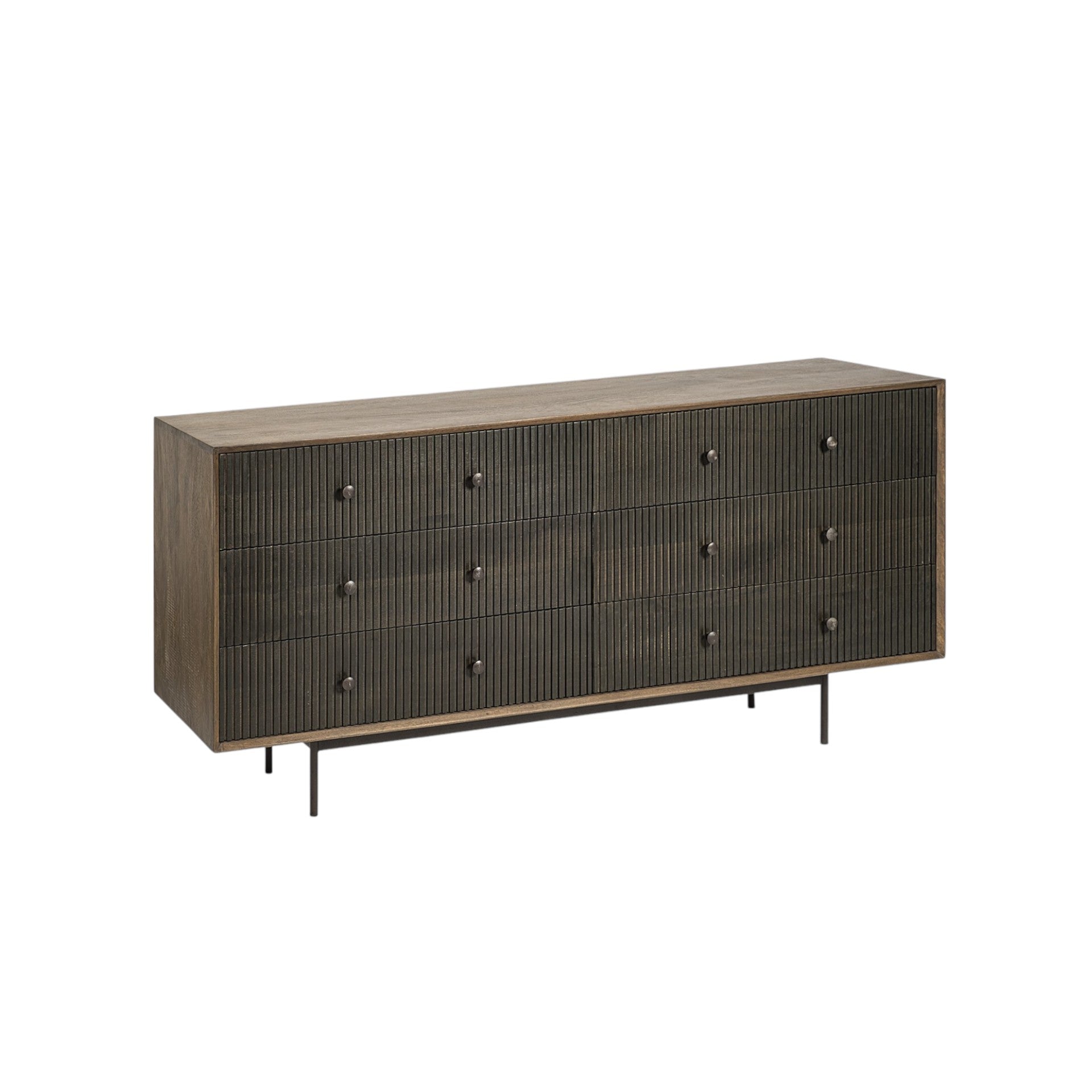70" Brown and Black Solid Wood Six Drawer Sideboard-Sideboards-DECOROLALA