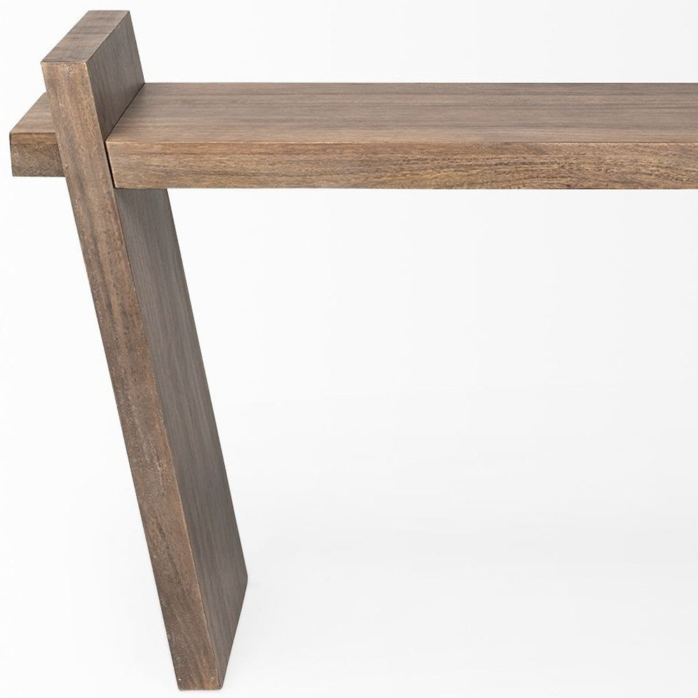 60" Brown Solid Wood Slanted Base Console Table-Console Tables-DECOROLALA