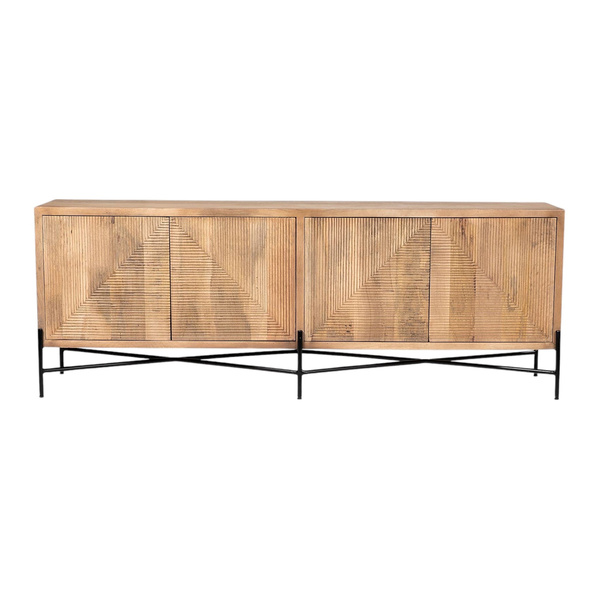 78" Brown Solid Wood Sideboard with Four Doors-Sideboards-DECOROLALA