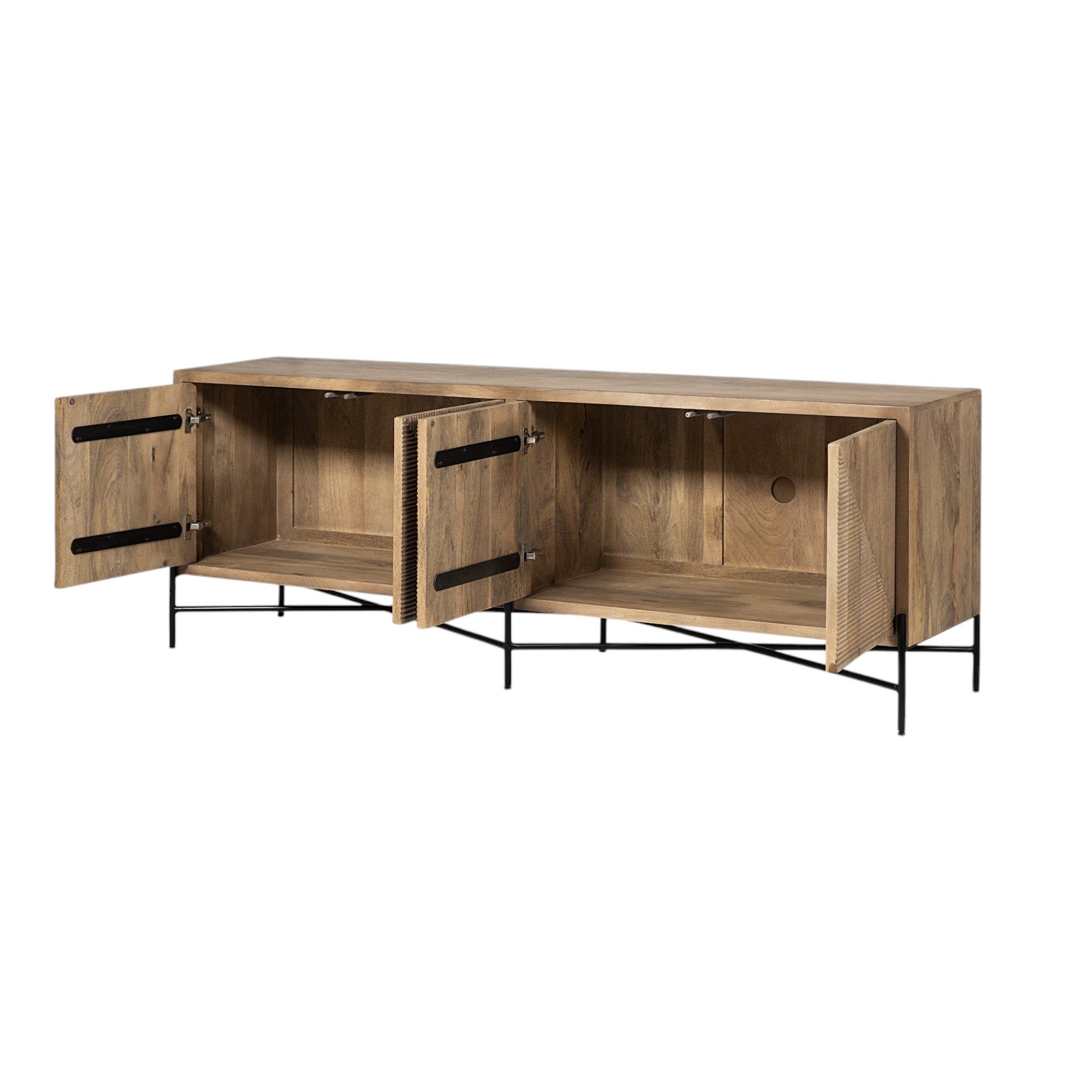78" Brown Solid Wood Sideboard with Four Doors-Sideboards-DECOROLALA