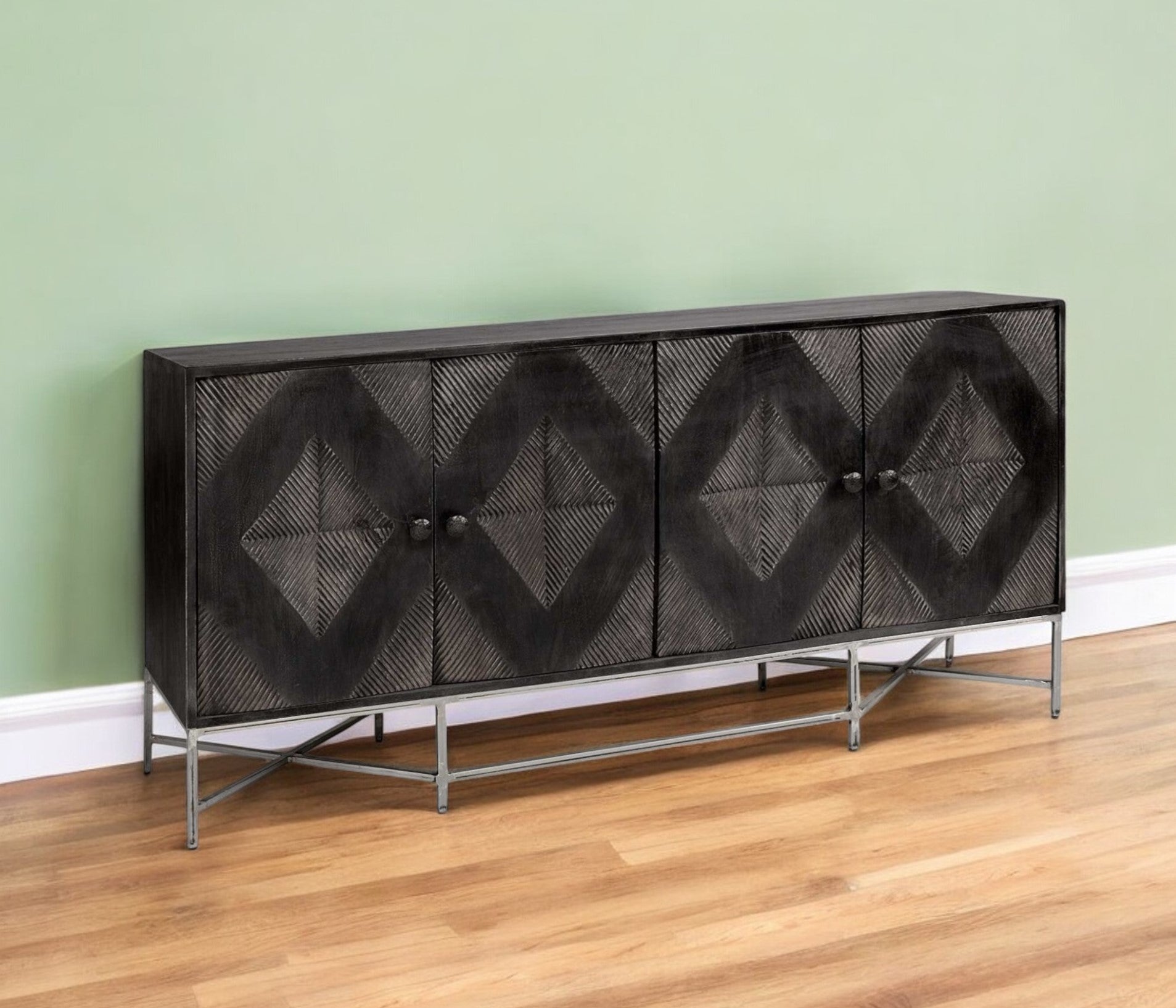 72" Black Solid Wood Sideboard with Four Doors-Sideboards-DECOROLALA