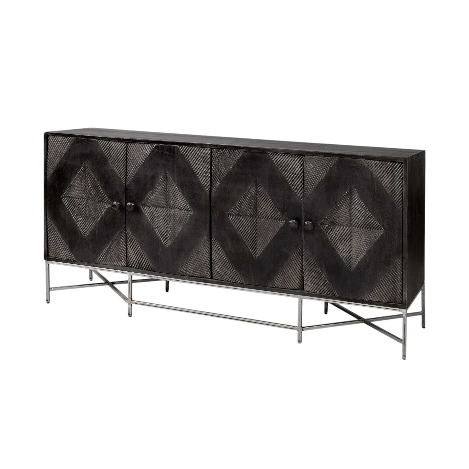 72" Black Solid Wood Sideboard with Four Doors-Sideboards-DECOROLALA