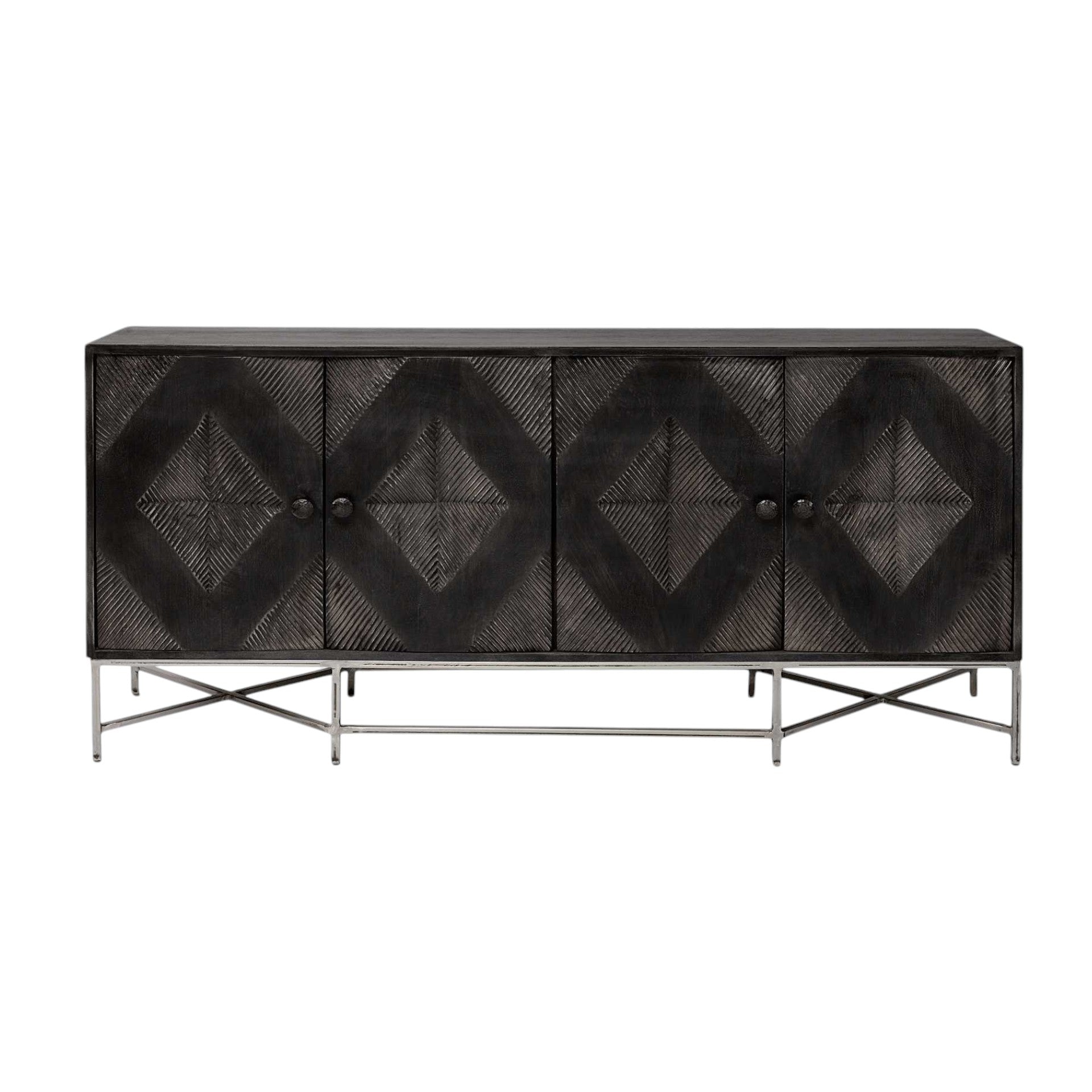 72" Black Solid Wood Sideboard with Four Doors-Sideboards-DECOROLALA