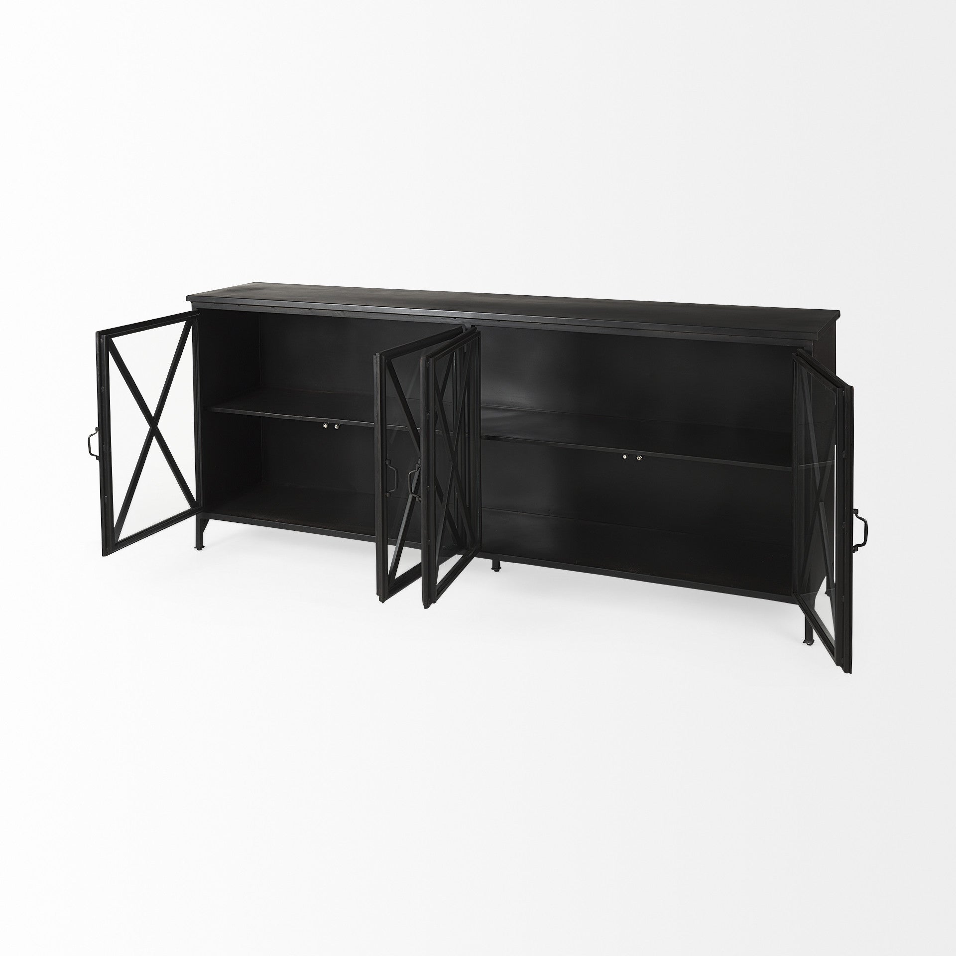 16" Black Iron Sideboard with Four Glass Doors-Sideboards-DECOROLALA