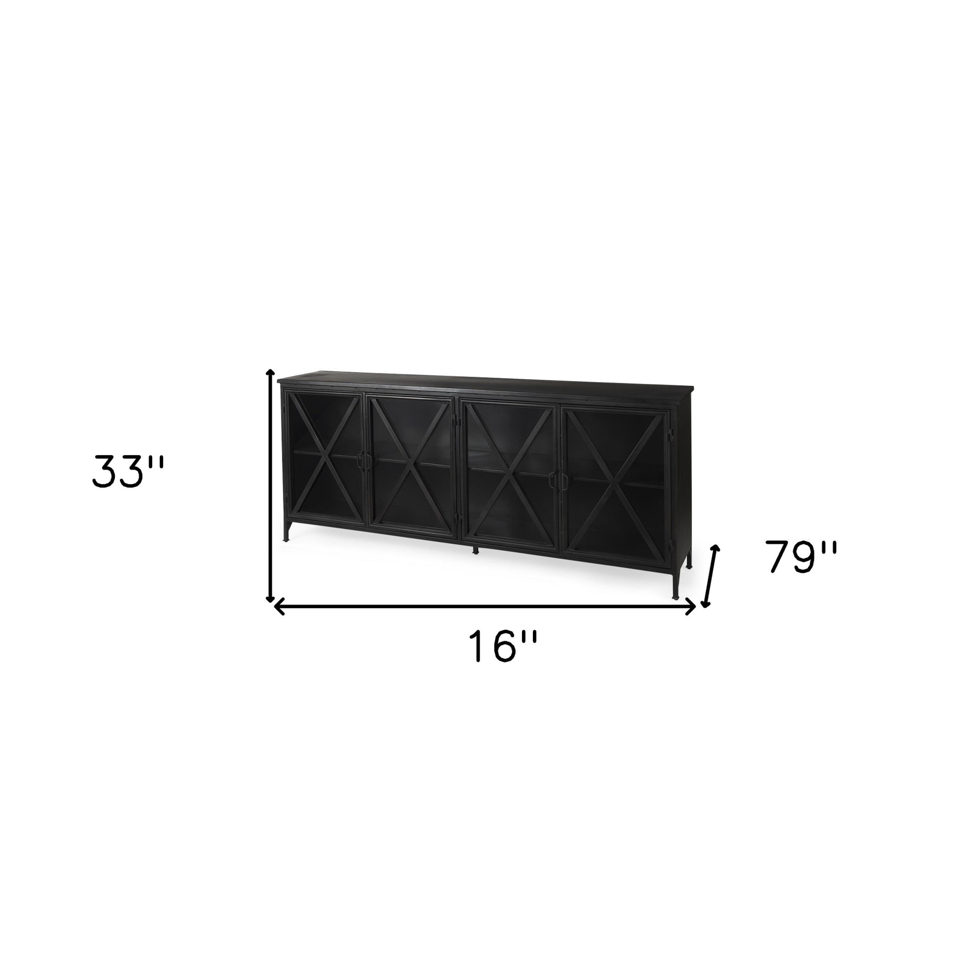 16" Black Iron Sideboard with Four Glass Doors-Sideboards-DECOROLALA