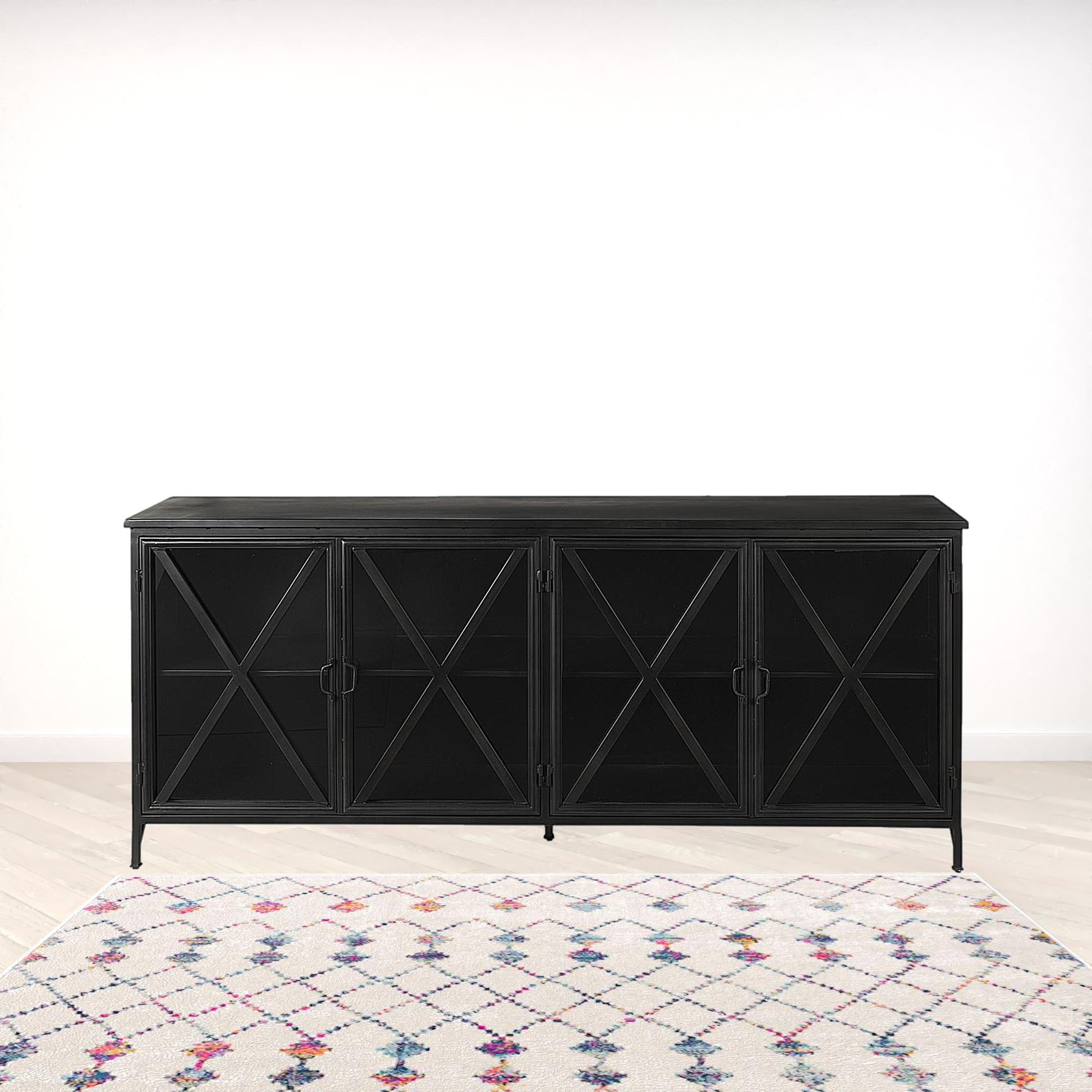 16" Black Iron Sideboard with Four Glass Doors-Sideboards-DECOROLALA