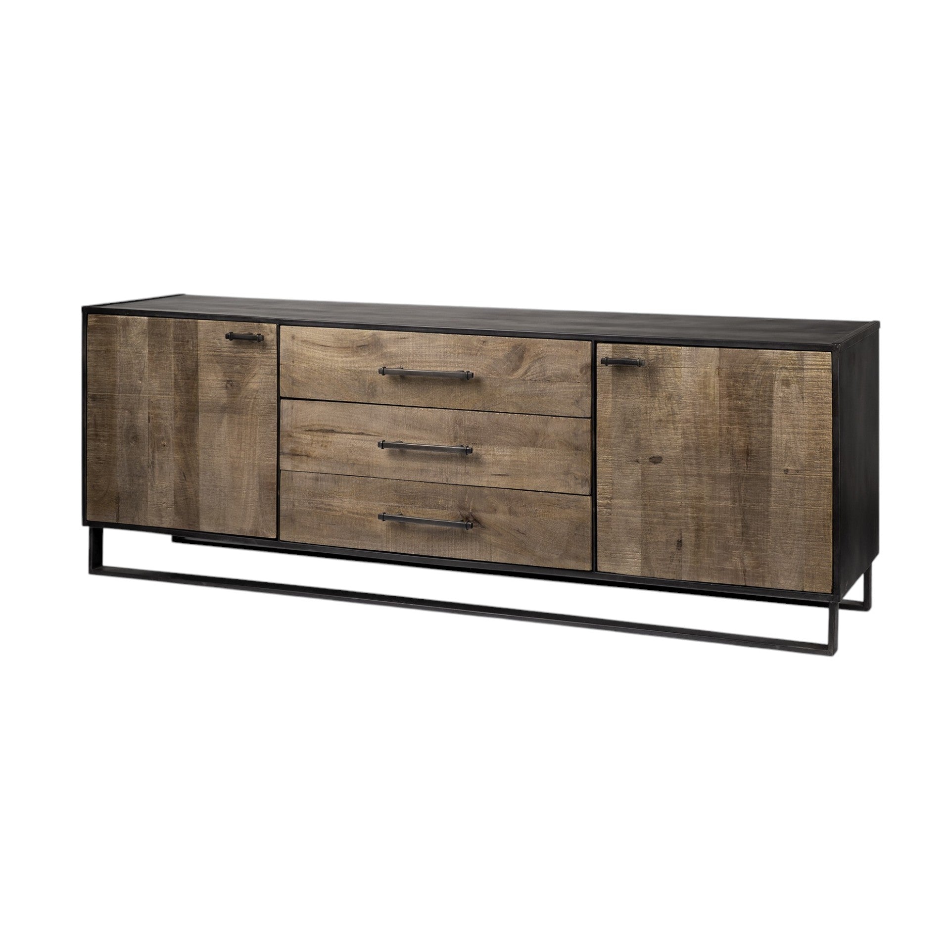 82" Brown and Black Solid Wood Three Drawer Sideboard with Two Doors-Sideboards-DECOROLALA