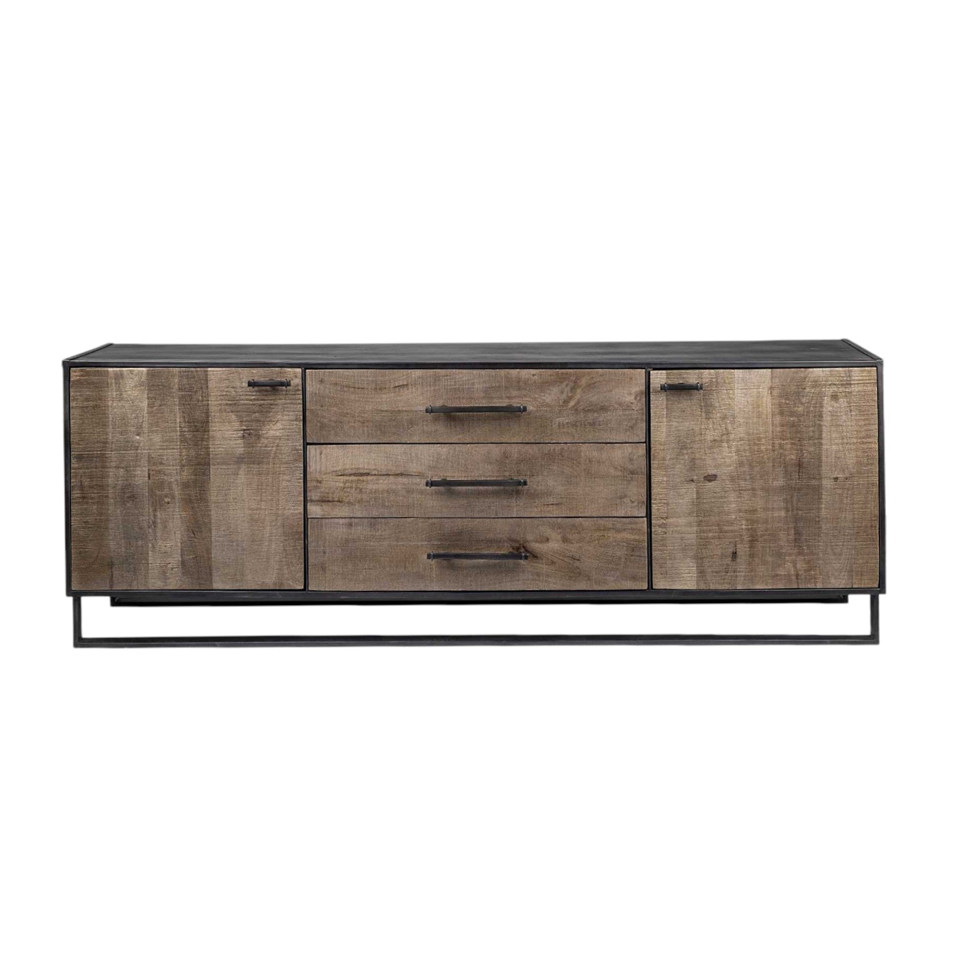 82" Brown and Black Solid Wood Three Drawer Sideboard with Two Doors-Sideboards-DECOROLALA