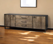 82" Brown and Black Solid Wood Three Drawer Sideboard with Two Doors-Sideboards-DECOROLALA