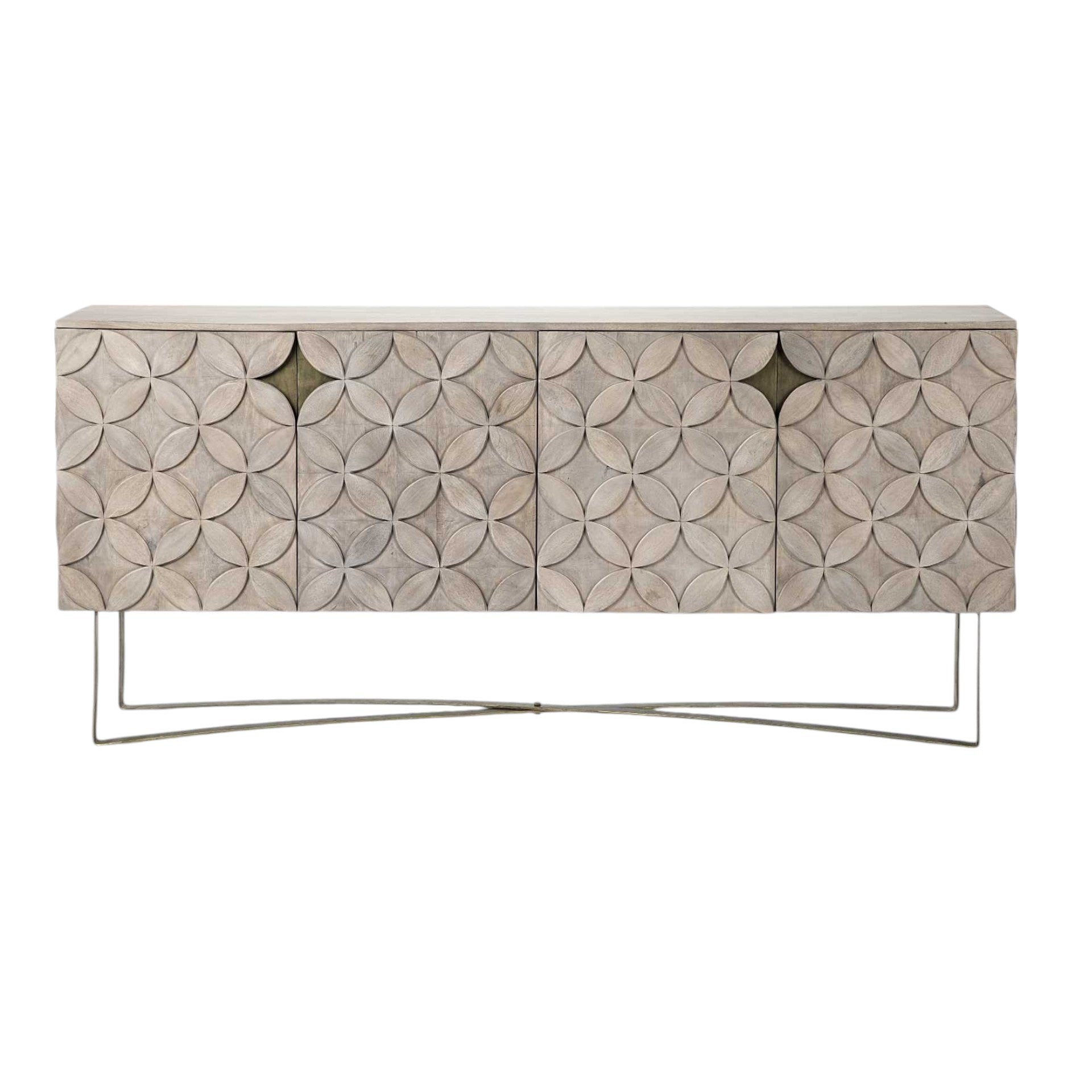 72" Light Brown Solid Wood Sideboard with Four Doors-Sideboards-DECOROLALA
