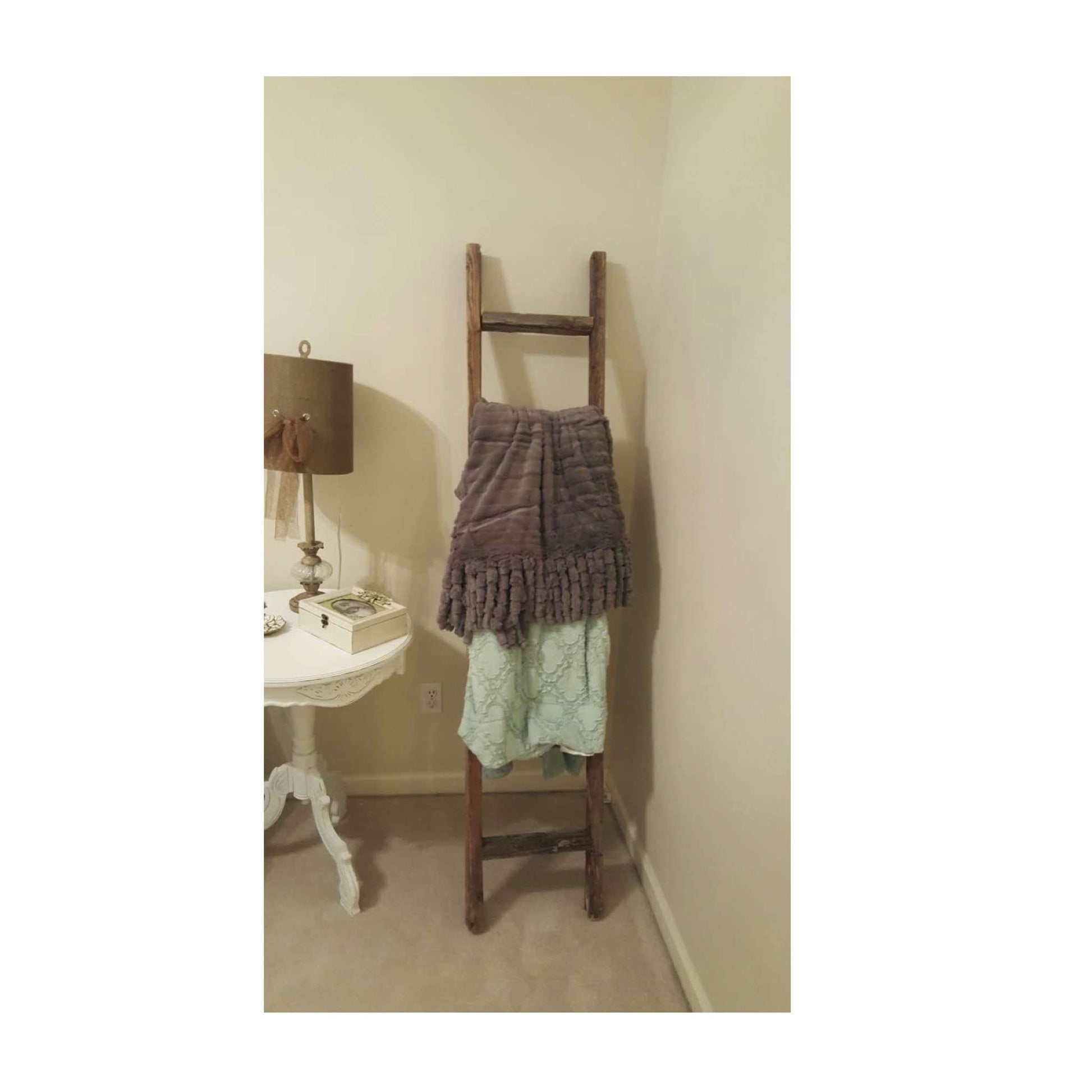72" Gray Rustic Seven Step Wood Ladder Shelf-4