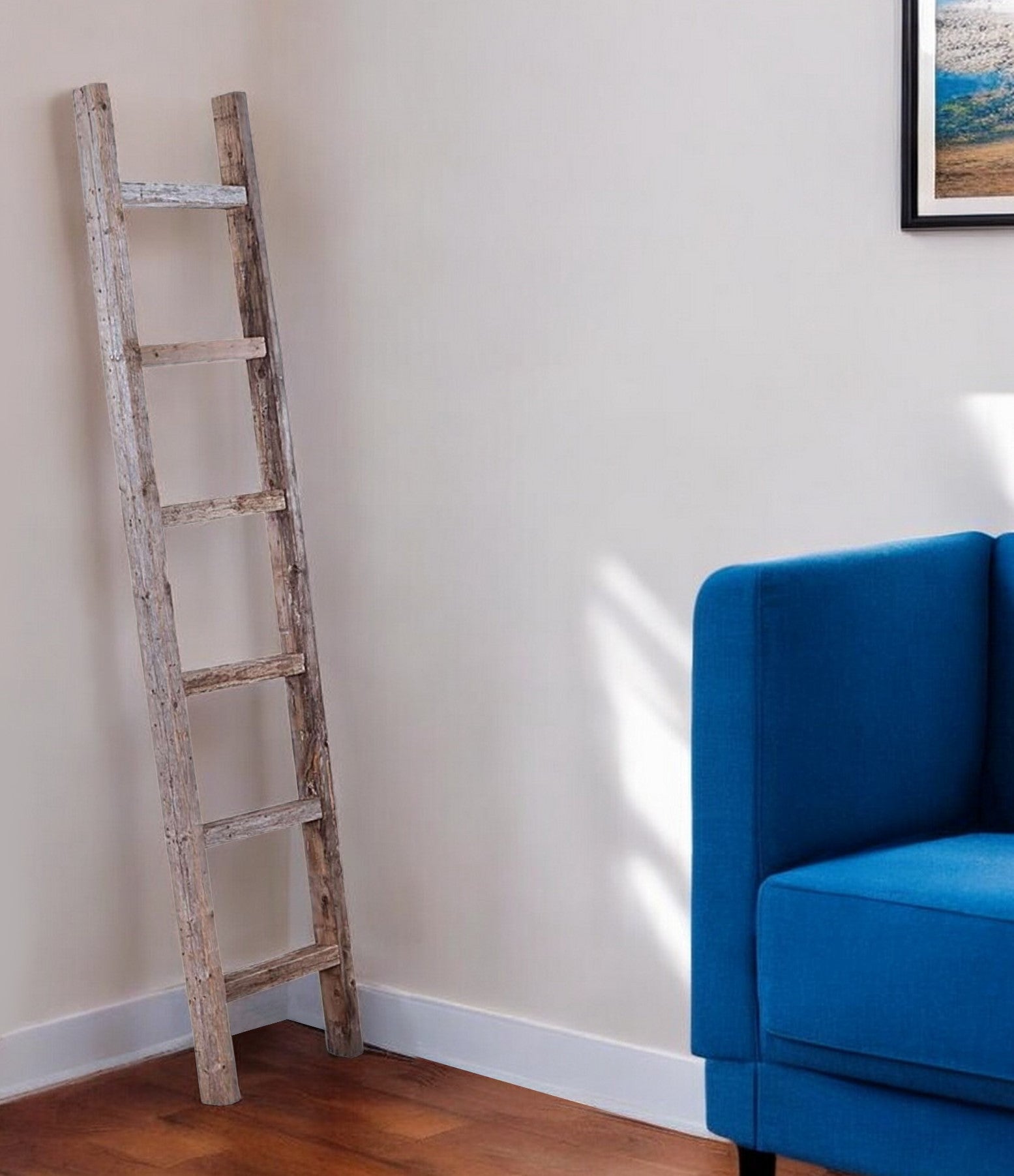 72" Gray Rustic Seven Step Wood Ladder Shelf-0