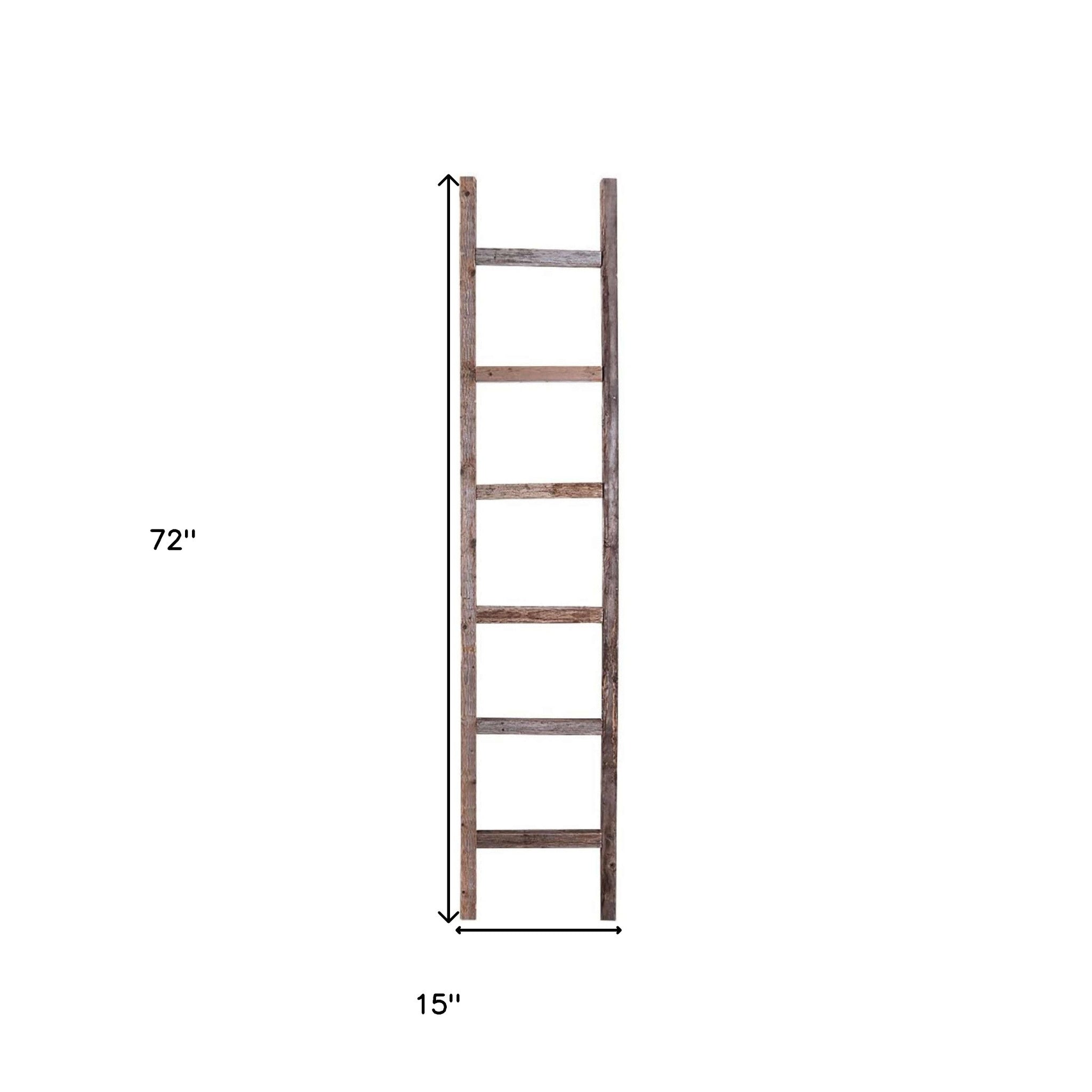 72" Gray Rustic Seven Step Wood Ladder Shelf-6